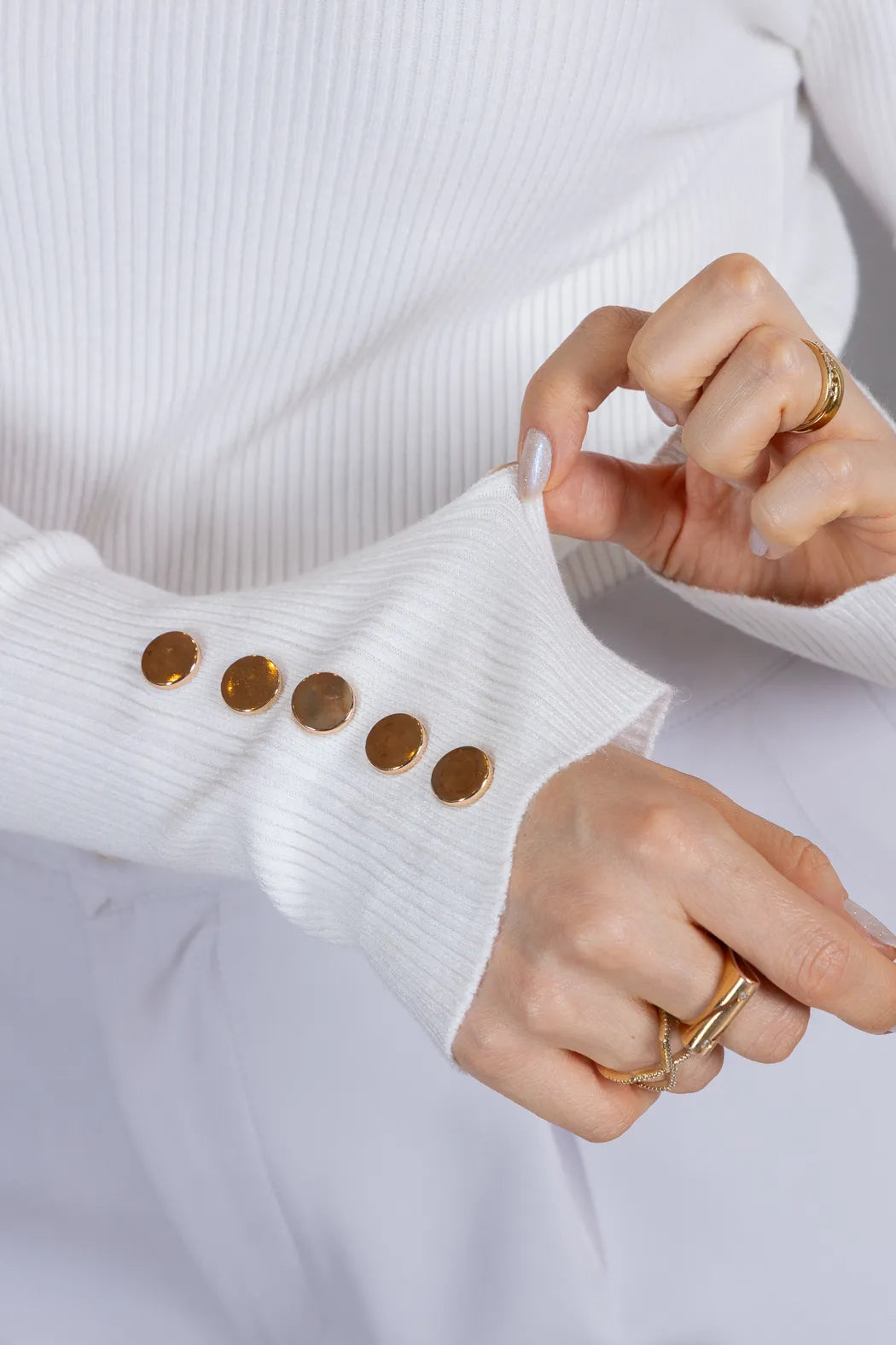 Tricot Manga Longa Meia Gola em Modal Canelado Isadora Branco