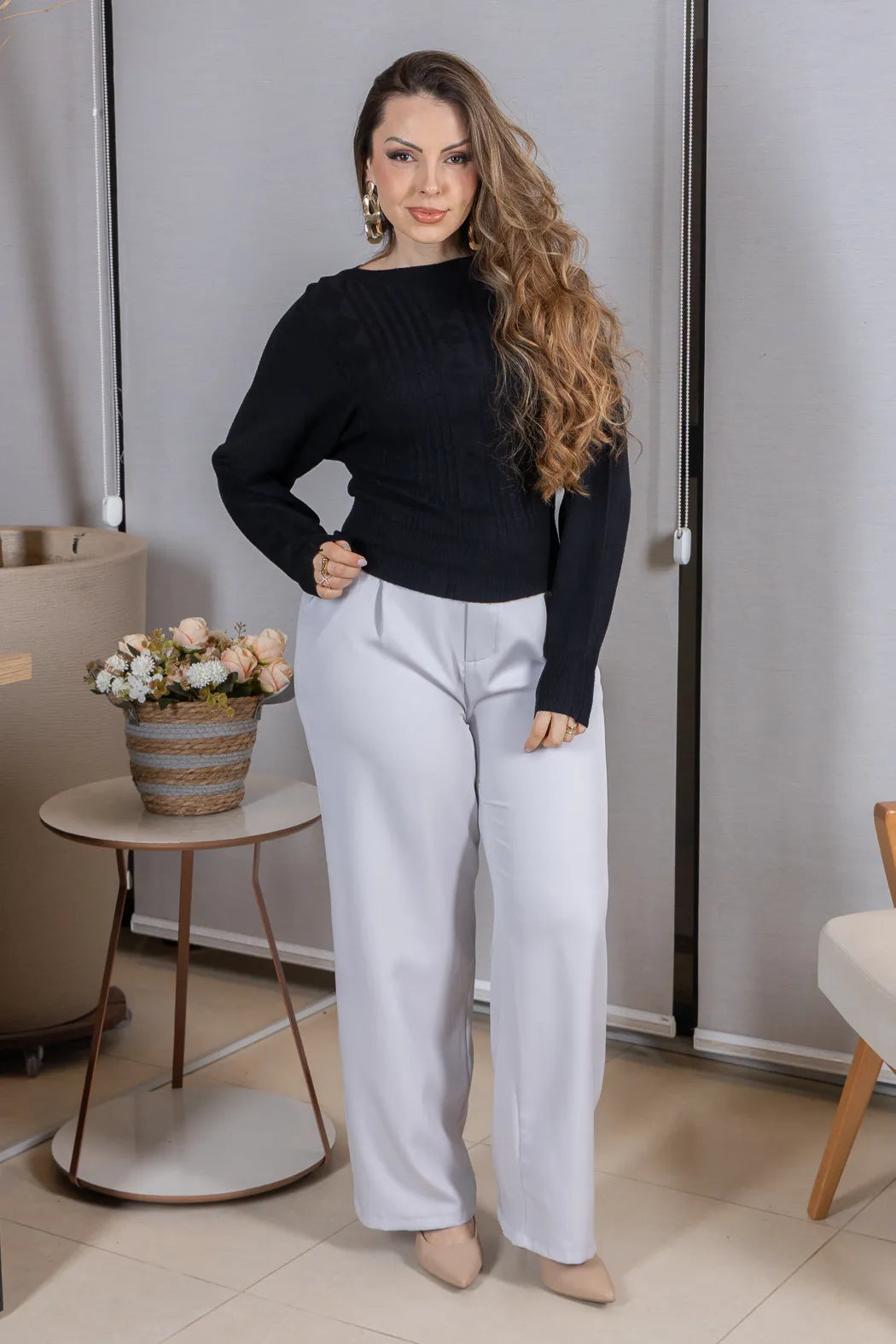 Tricot Manga Longa Ampla em Modal Jessica Preto
