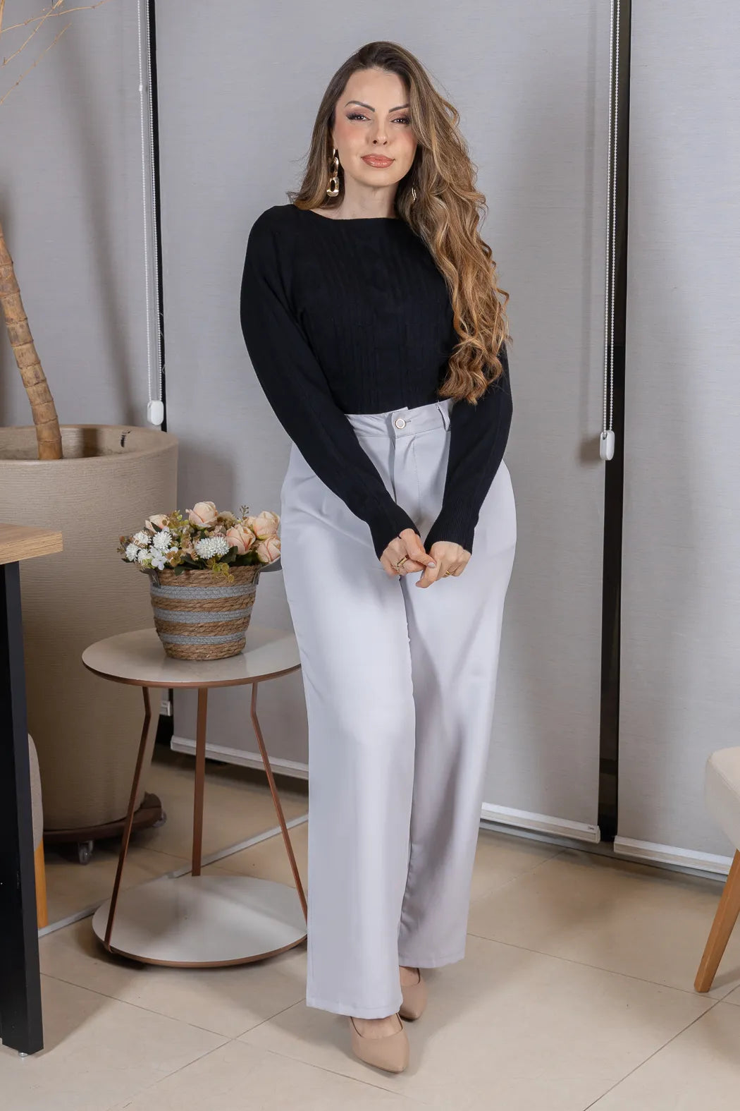 Tricot Manga Longa Ampla em Modal Jessica Preto