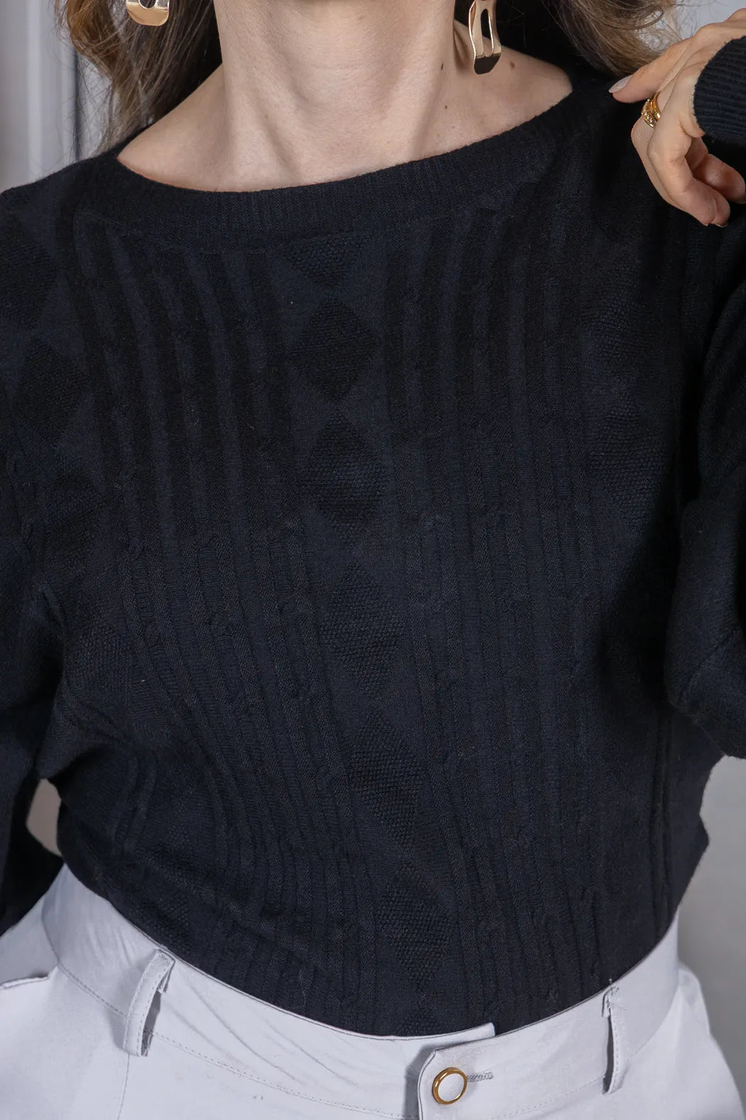 Tricot Manga Longa Ampla em Modal Jessica Preto