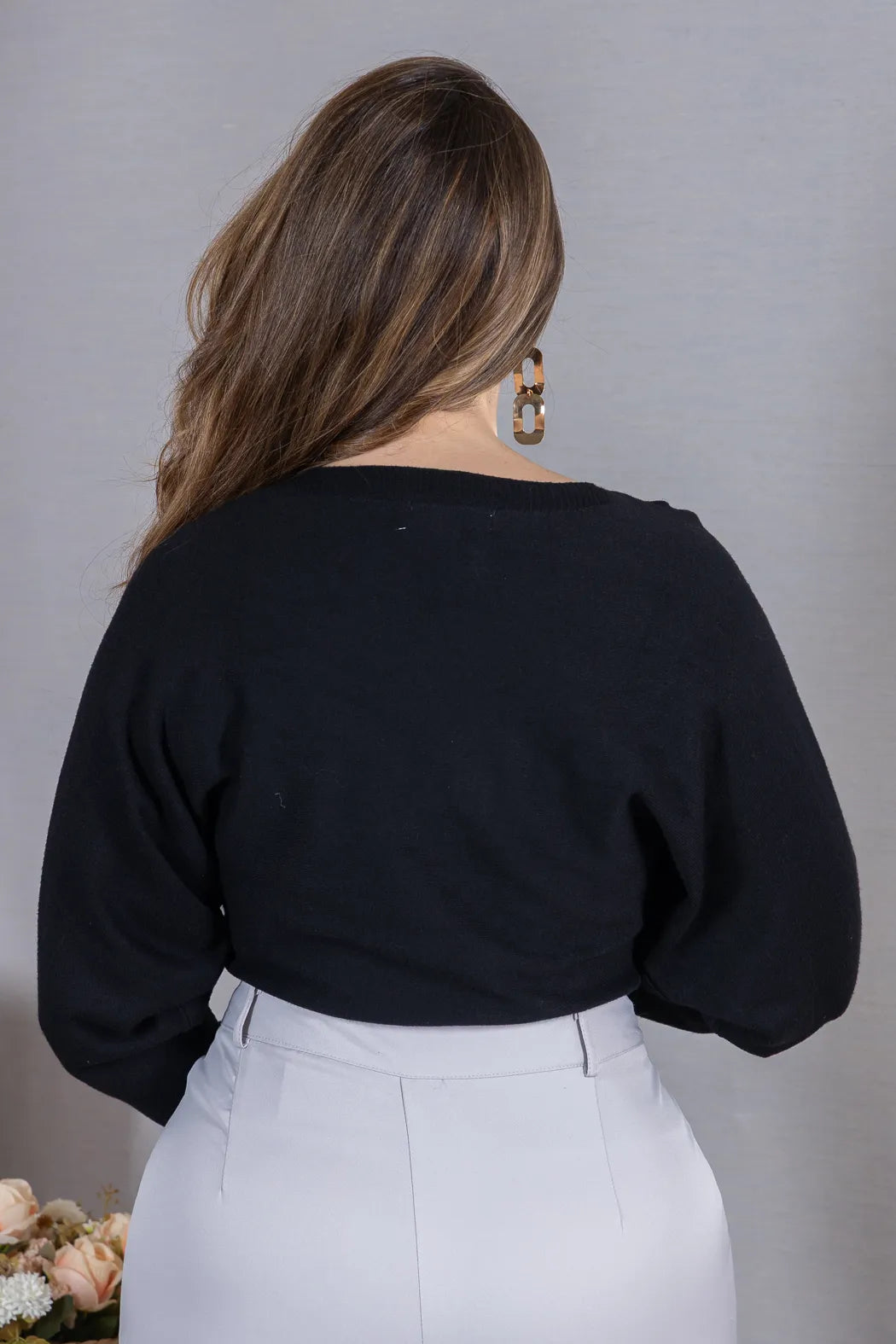 Tricot Manga Longa Ampla em Modal Jessica Preto