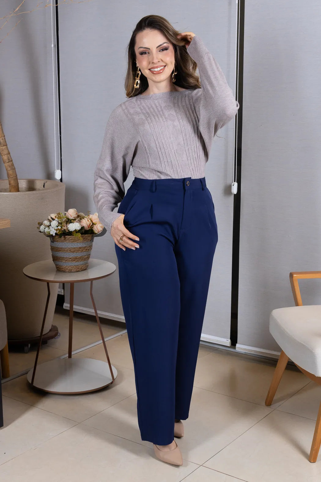 Tricot Manga Longa Ampla em Modal Jessica Cinza