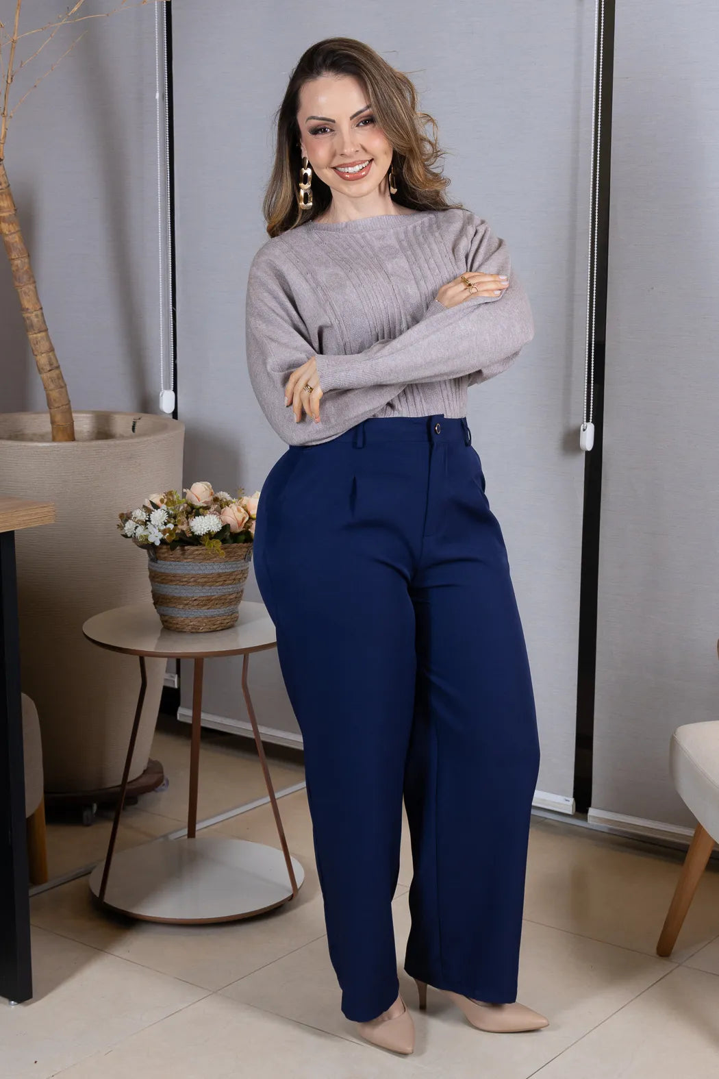 Tricot Manga Longa Ampla em Modal Jessica Cinza