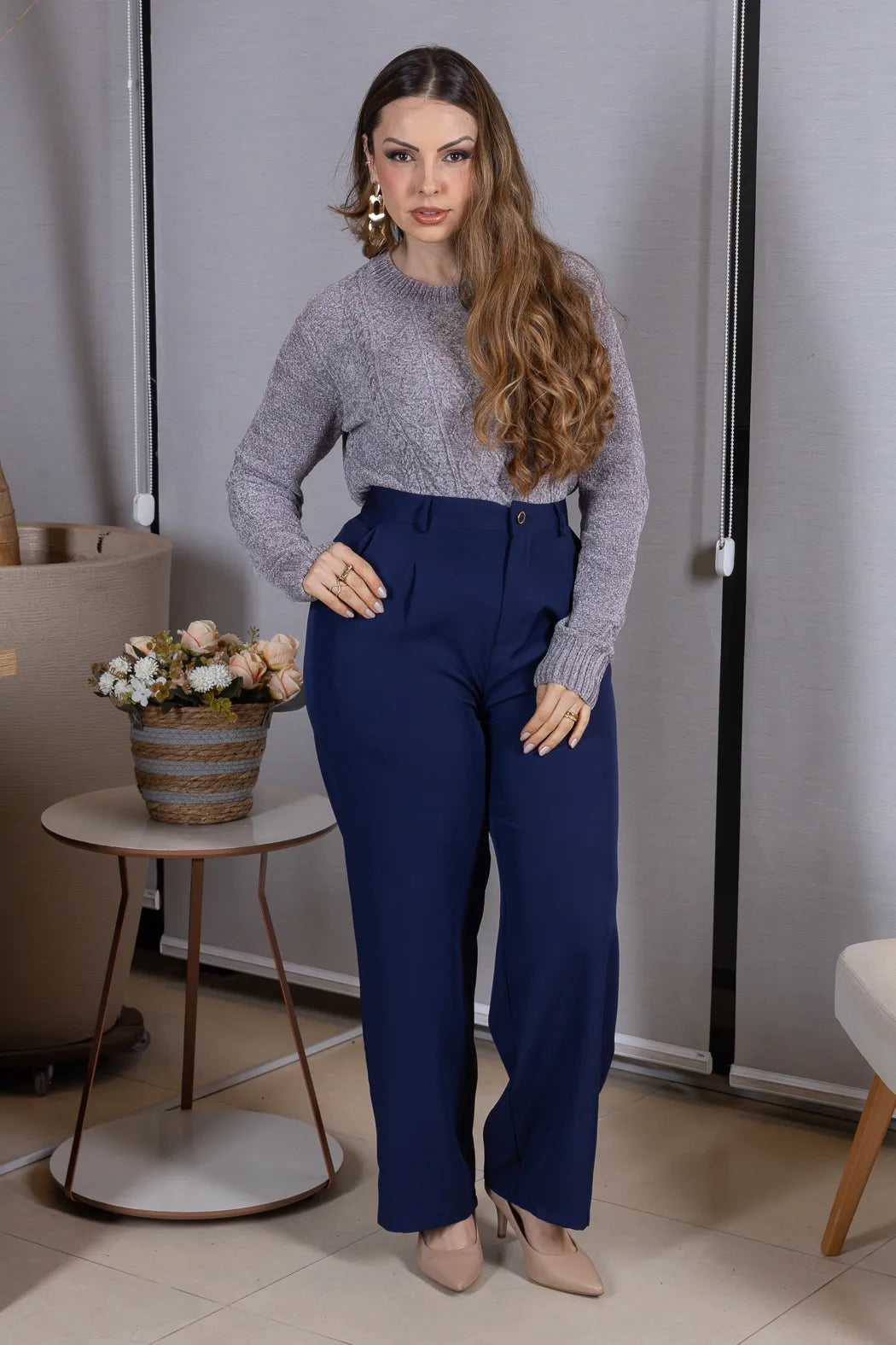 Blusa Manga Longa em Tricot Mousse Valentina Cinza