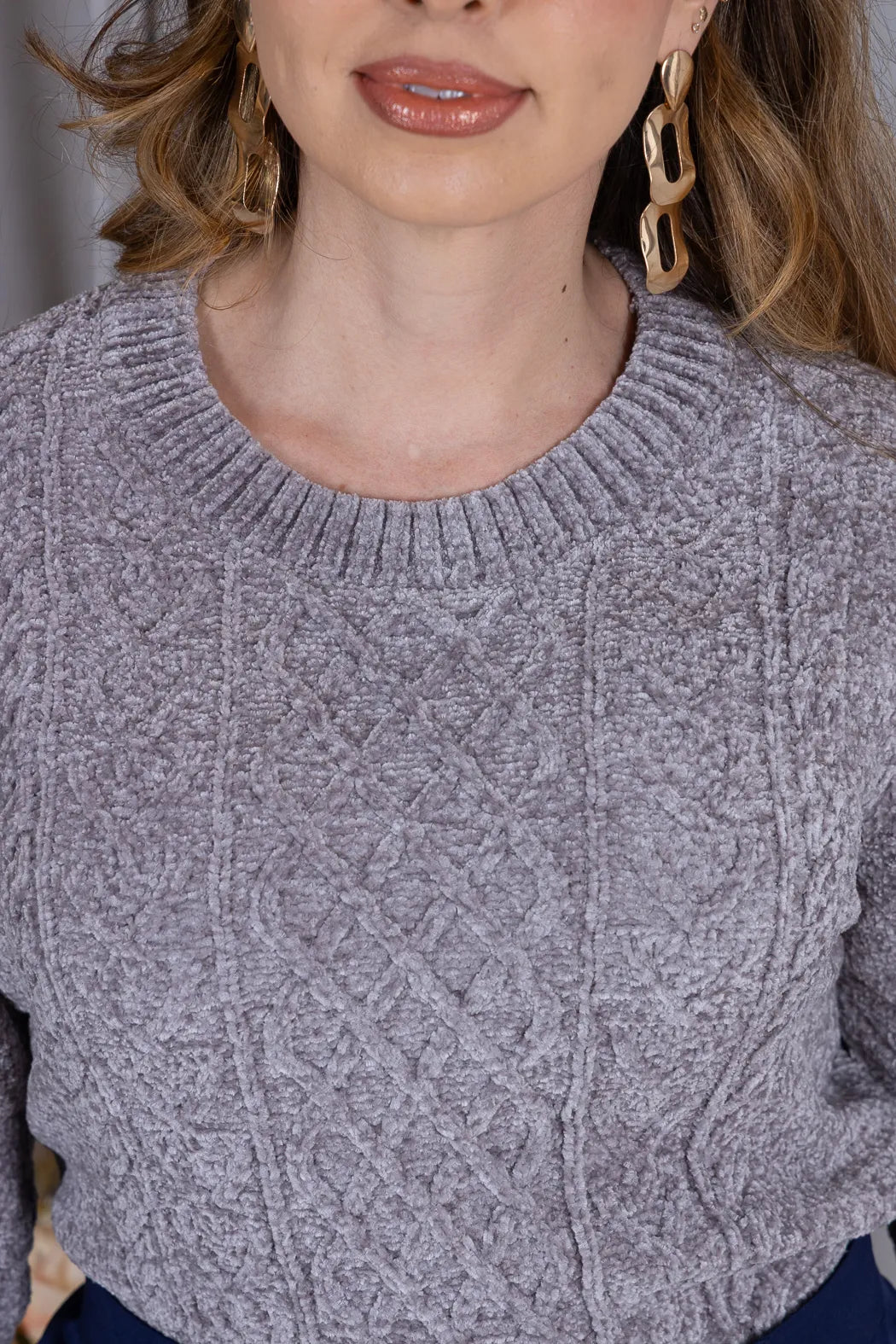 Blusa Manga Longa em Tricot Mousse Valentina Cinza
