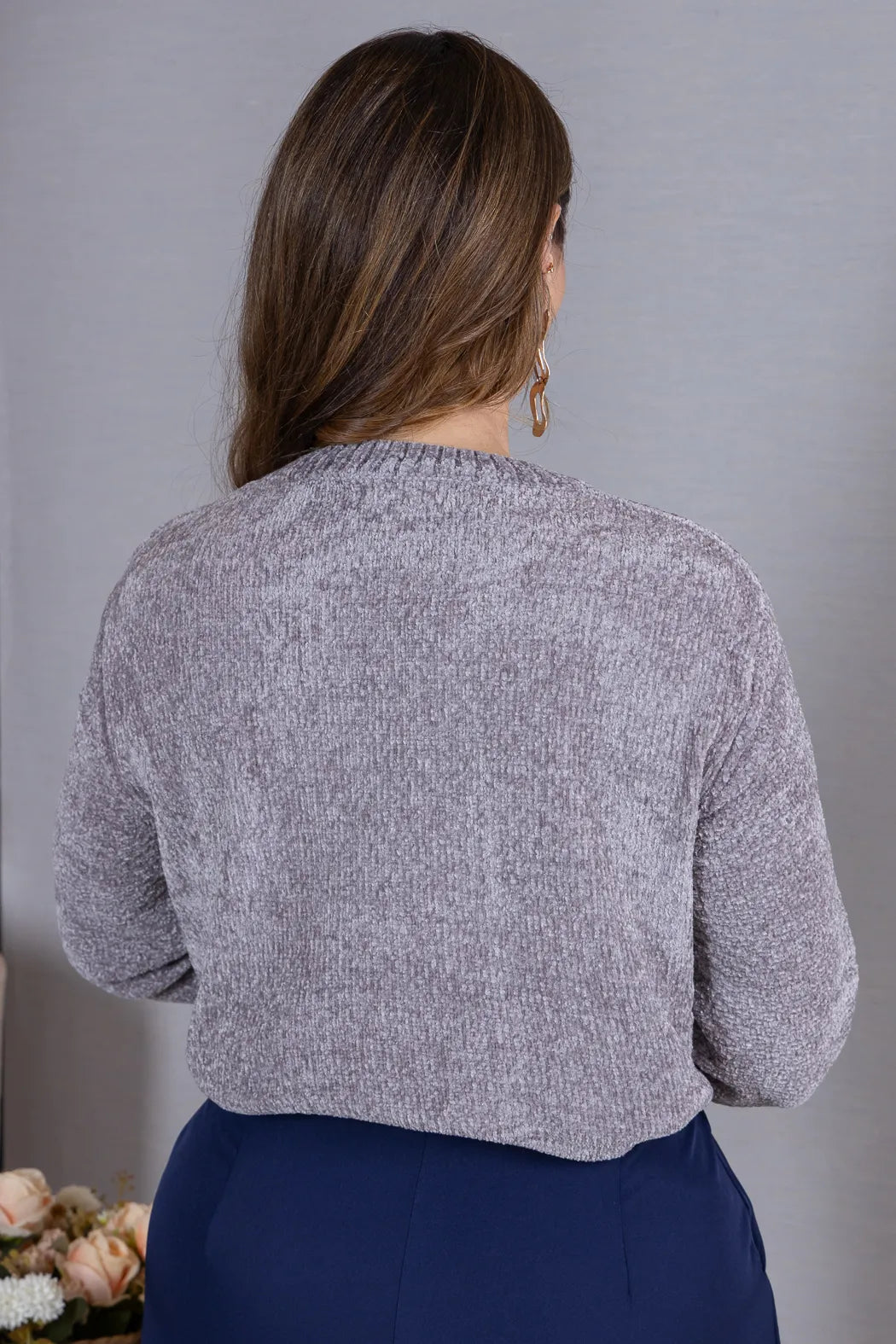 Blusa Manga Longa em Tricot Mousse Valentina Cinza