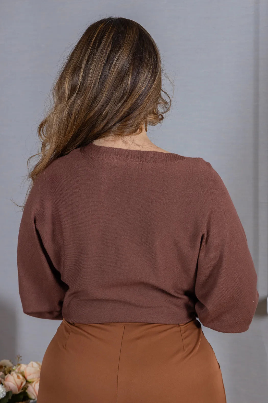 Tricot Manga Longa Ampla em Modal Jessica Marrom