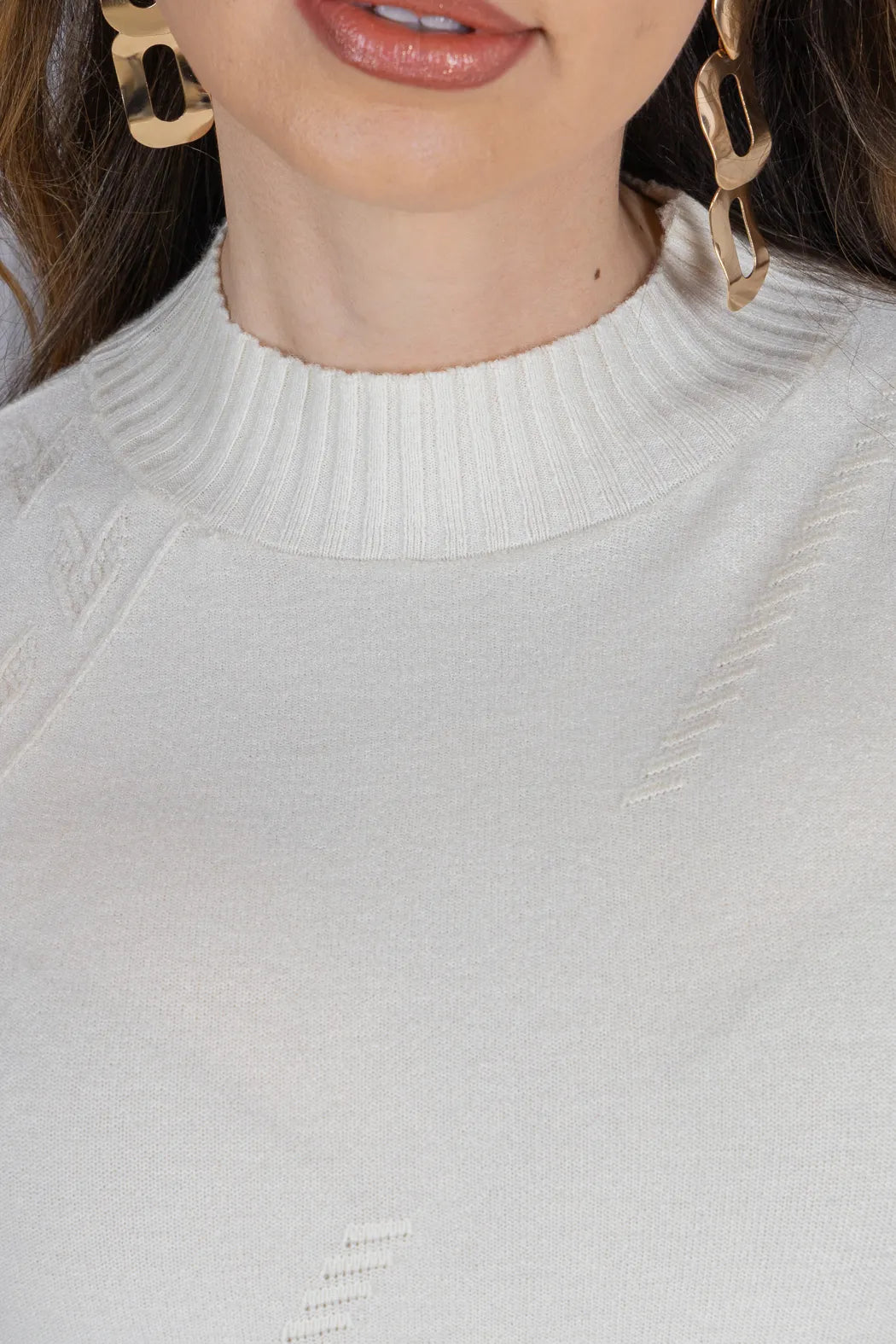 Tricot Manga Longa Meia Gola em Modal Gabriela Creme