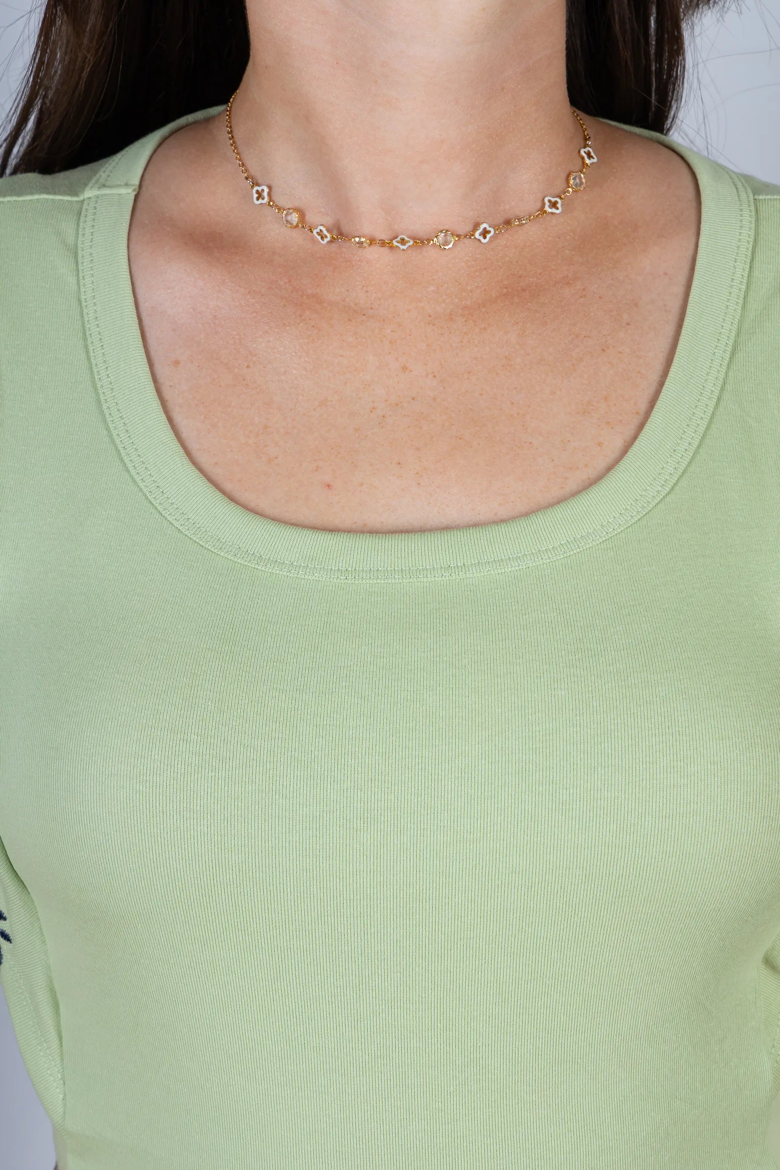 Blusa Regata em Cotton Lycra Muscle Tee com Detalhe Bordado Pâmela Verde
