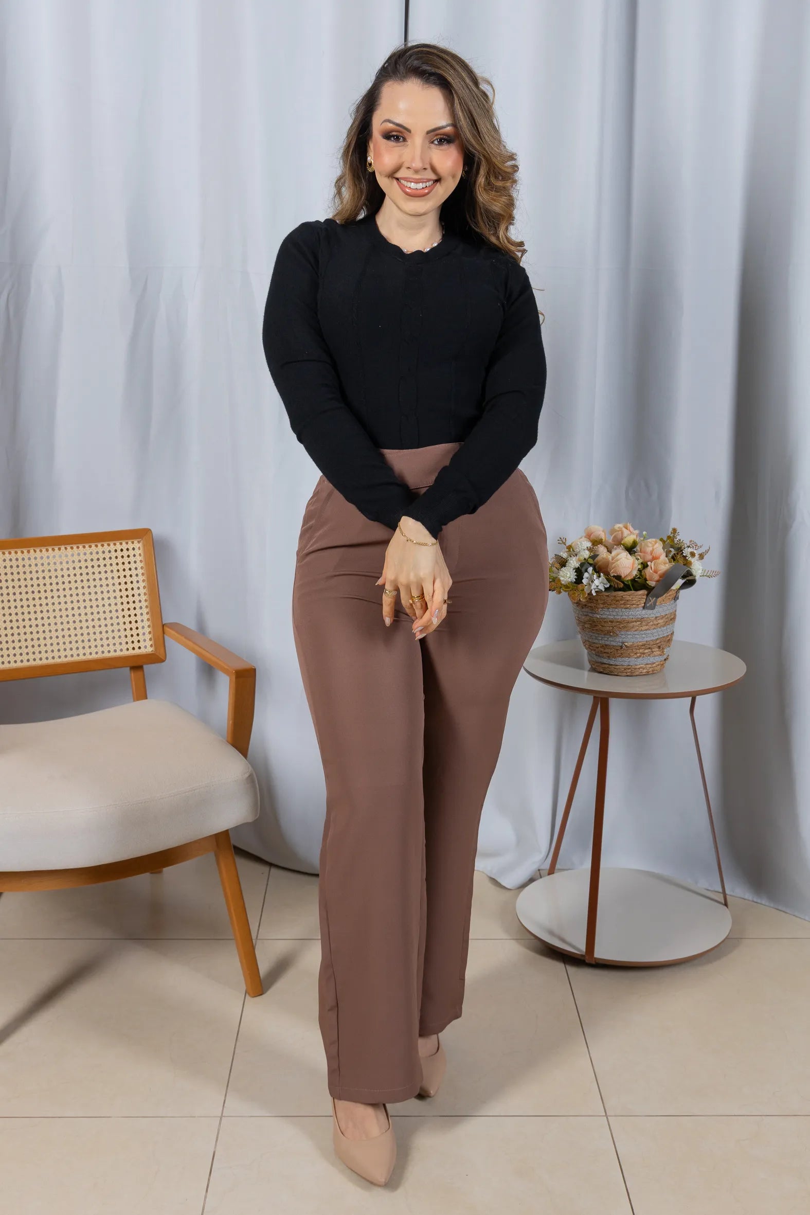 Tricot Manga Longa em Modal Violeta Preto