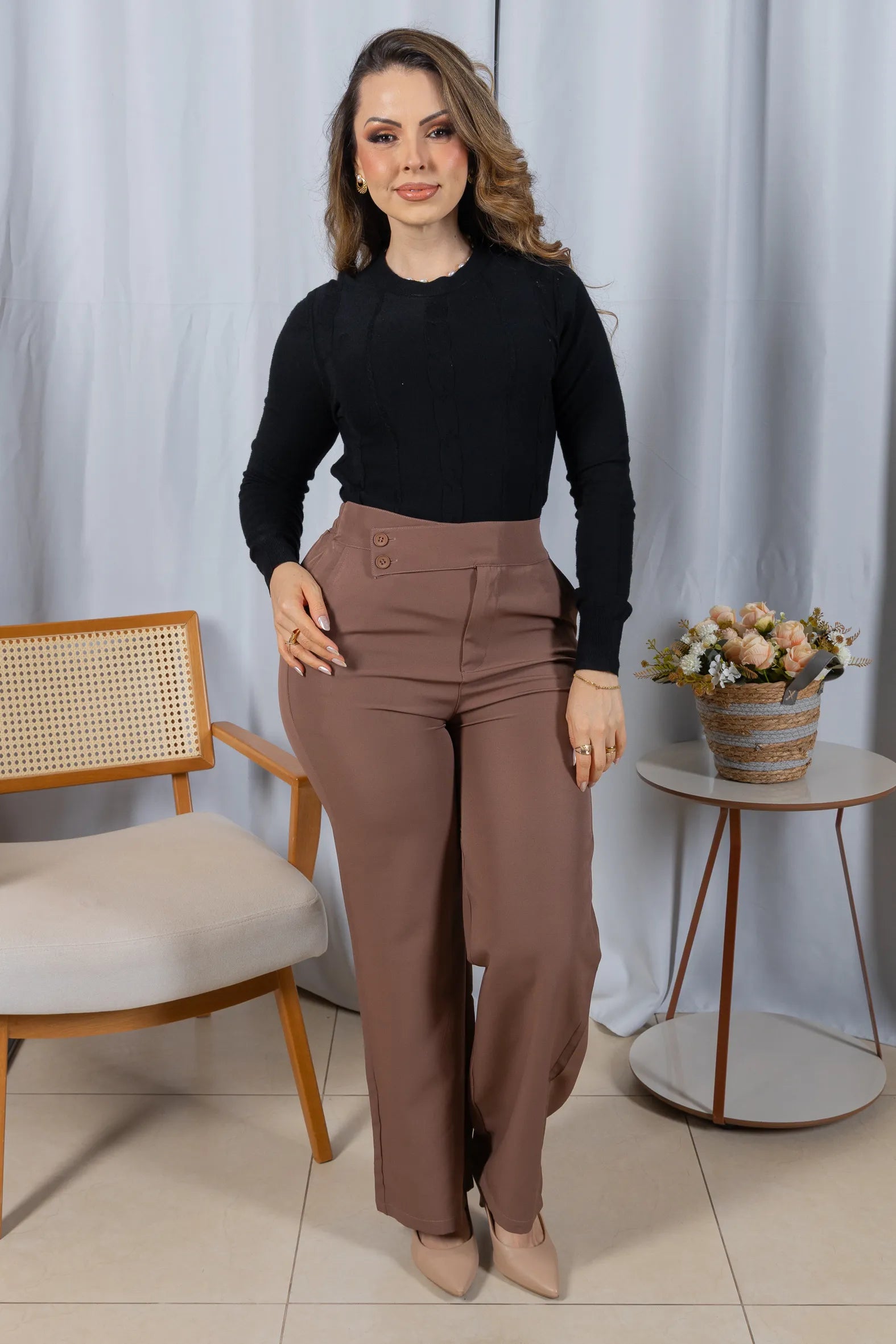 Tricot Manga Longa em Modal Violeta Preto