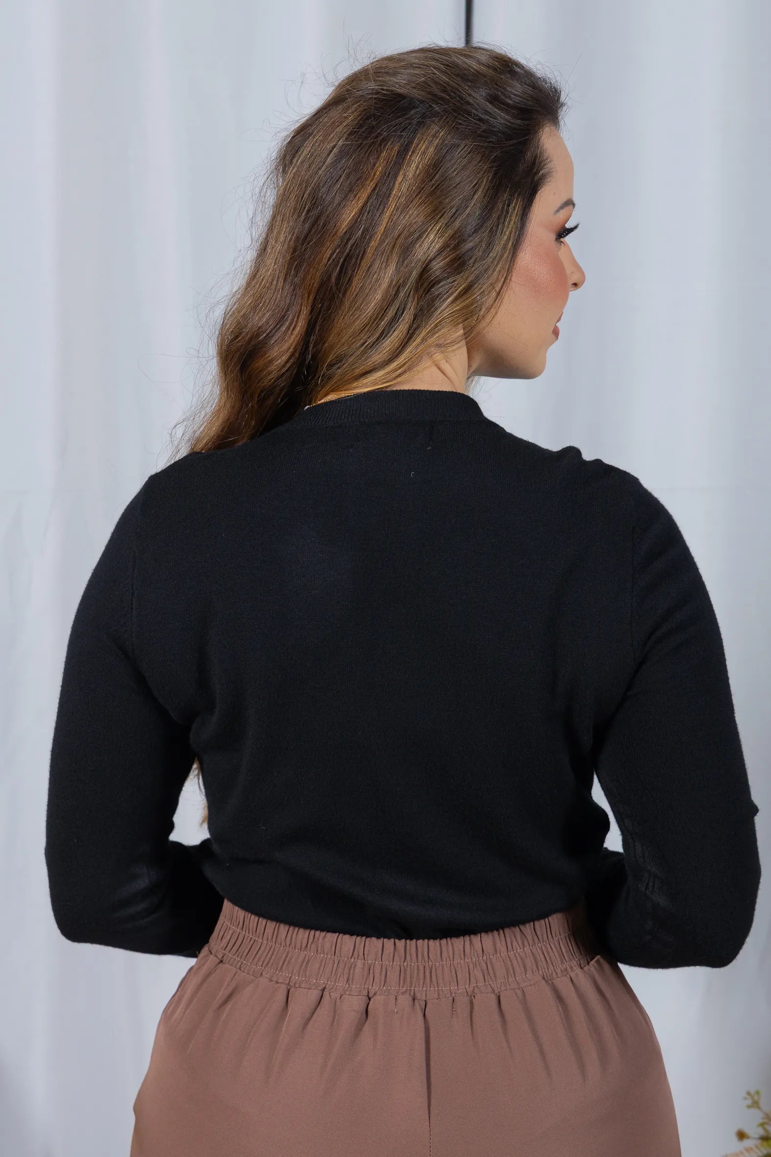 Tricot Manga Longa em Modal Violeta Preto
