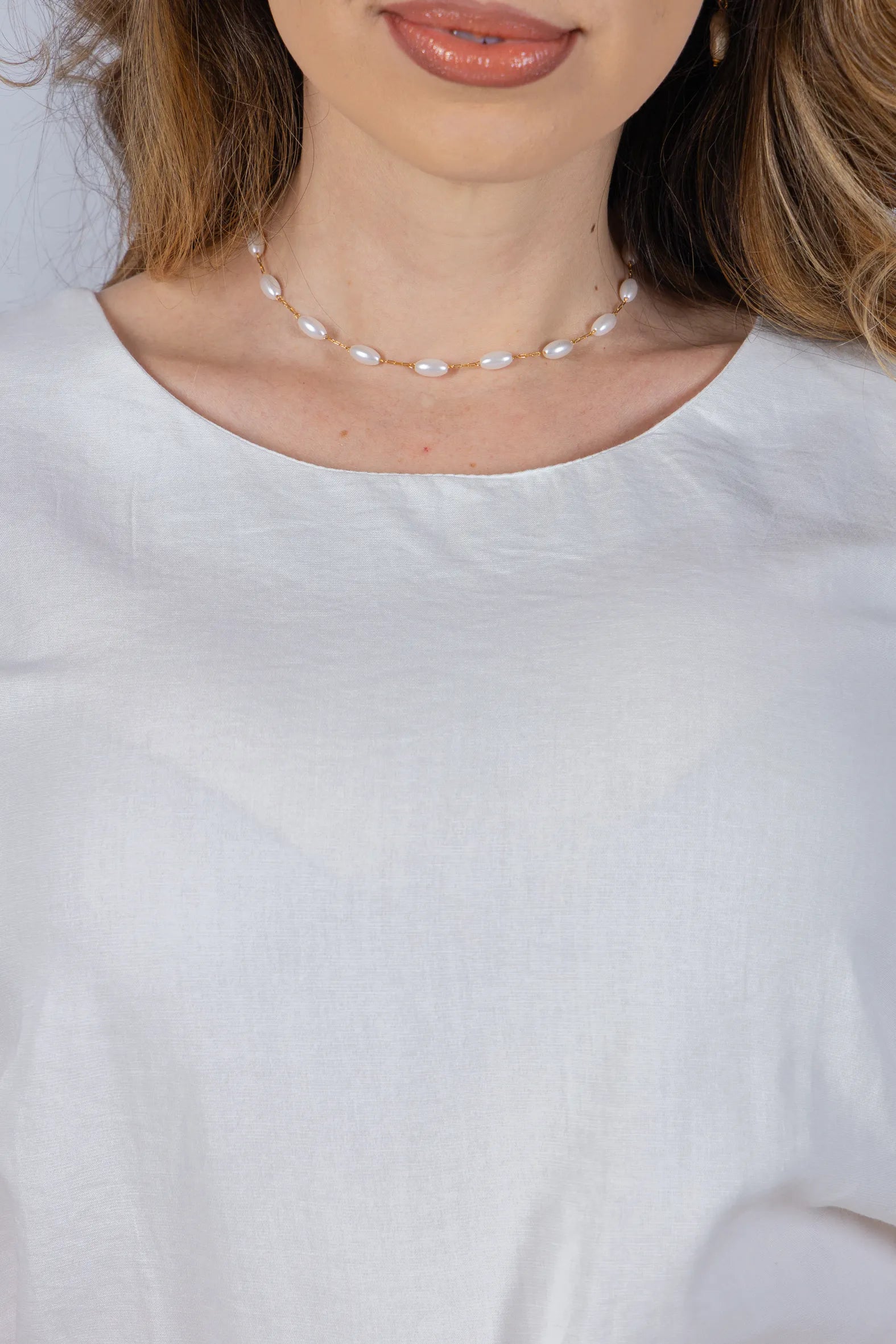 Blusa Manga Curta em Cotton Mix com Detalhe em Crochê Paula Branca