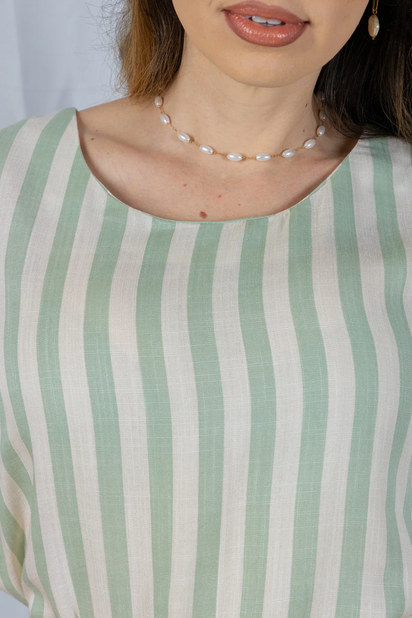 Blusa Manga Curta em Visco Rustic com Estampa Listrada Sofia Verde