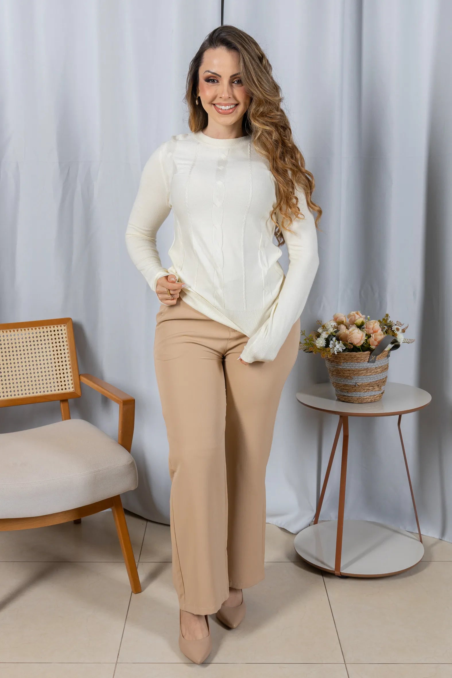 Tricot Manga Longa em Modal Violeta Creme