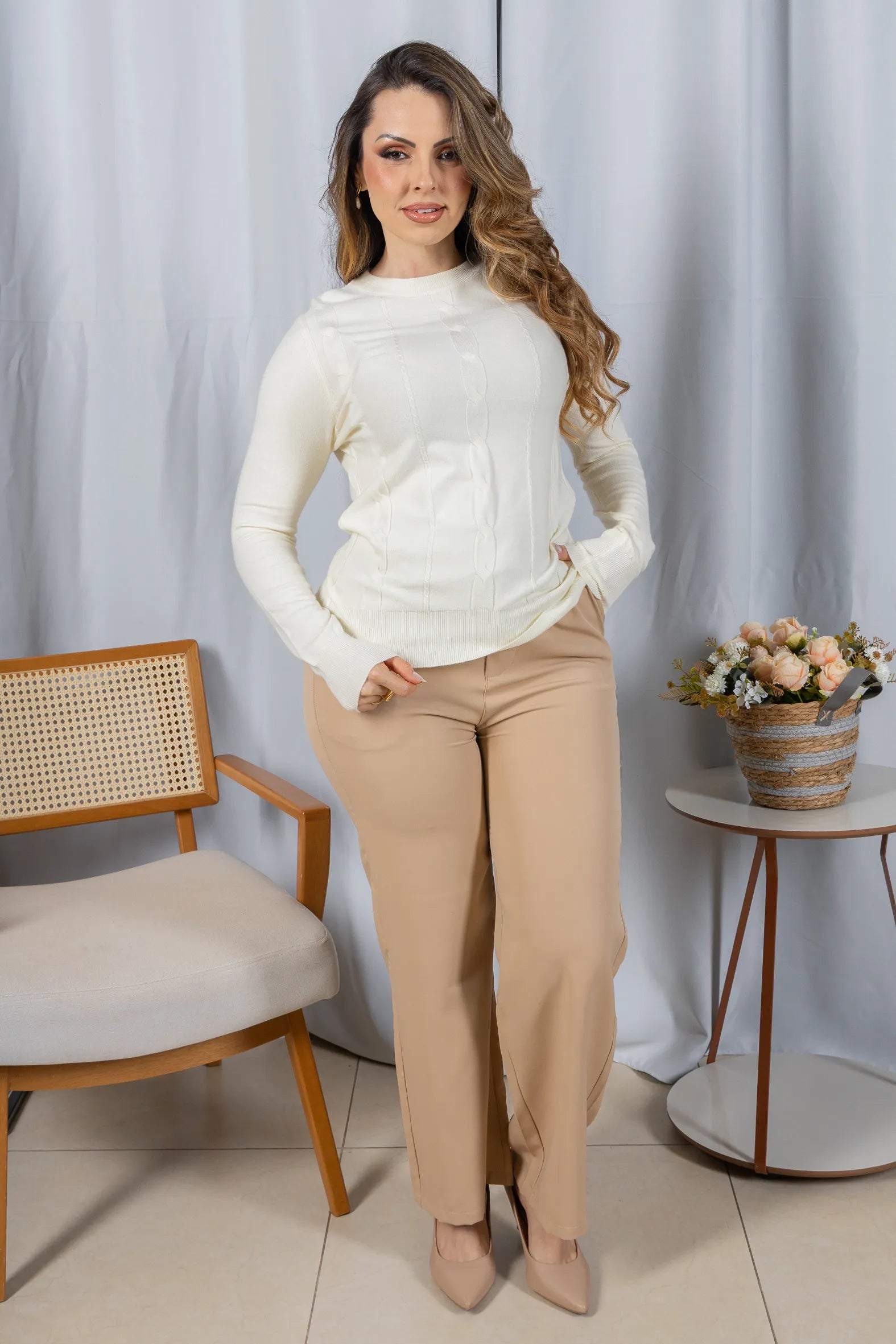 Tricot Manga Longa em Modal Violeta Creme