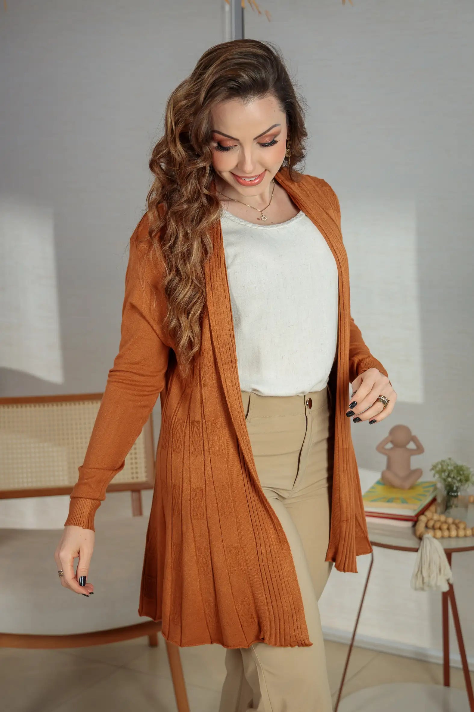 Cardigan Em Tricot Sublime Ana Clara Terracota