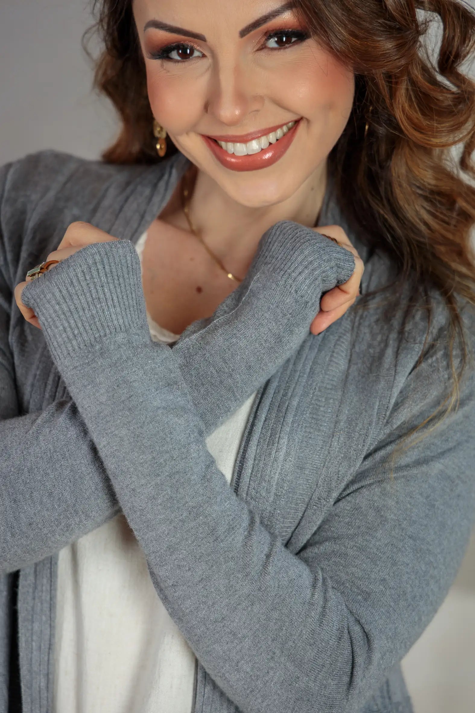 Cardigan Em Tricot Sublime Ana Clara Cinza
