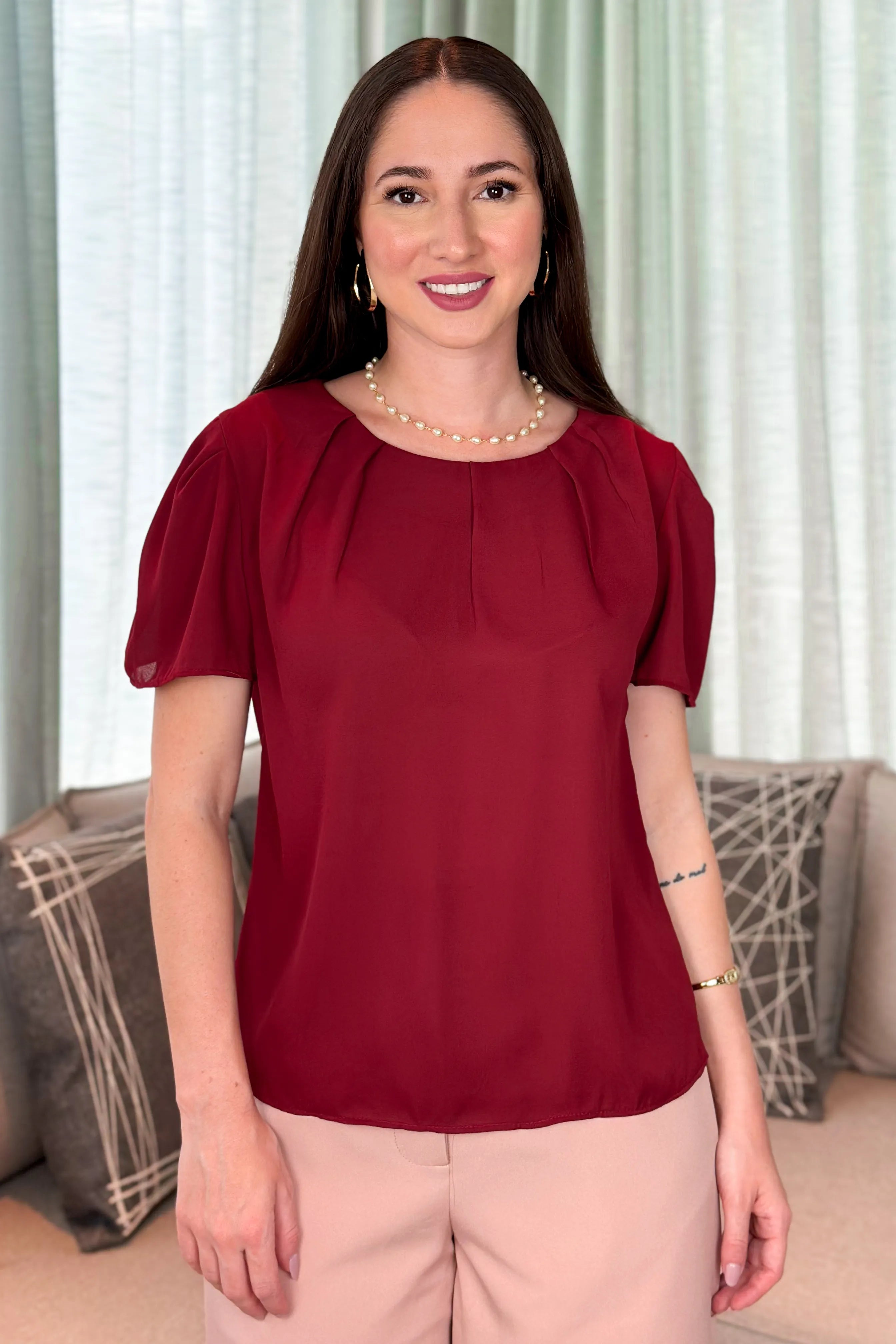 Blusa Detalhe Pregas Colo Soraya Marsala