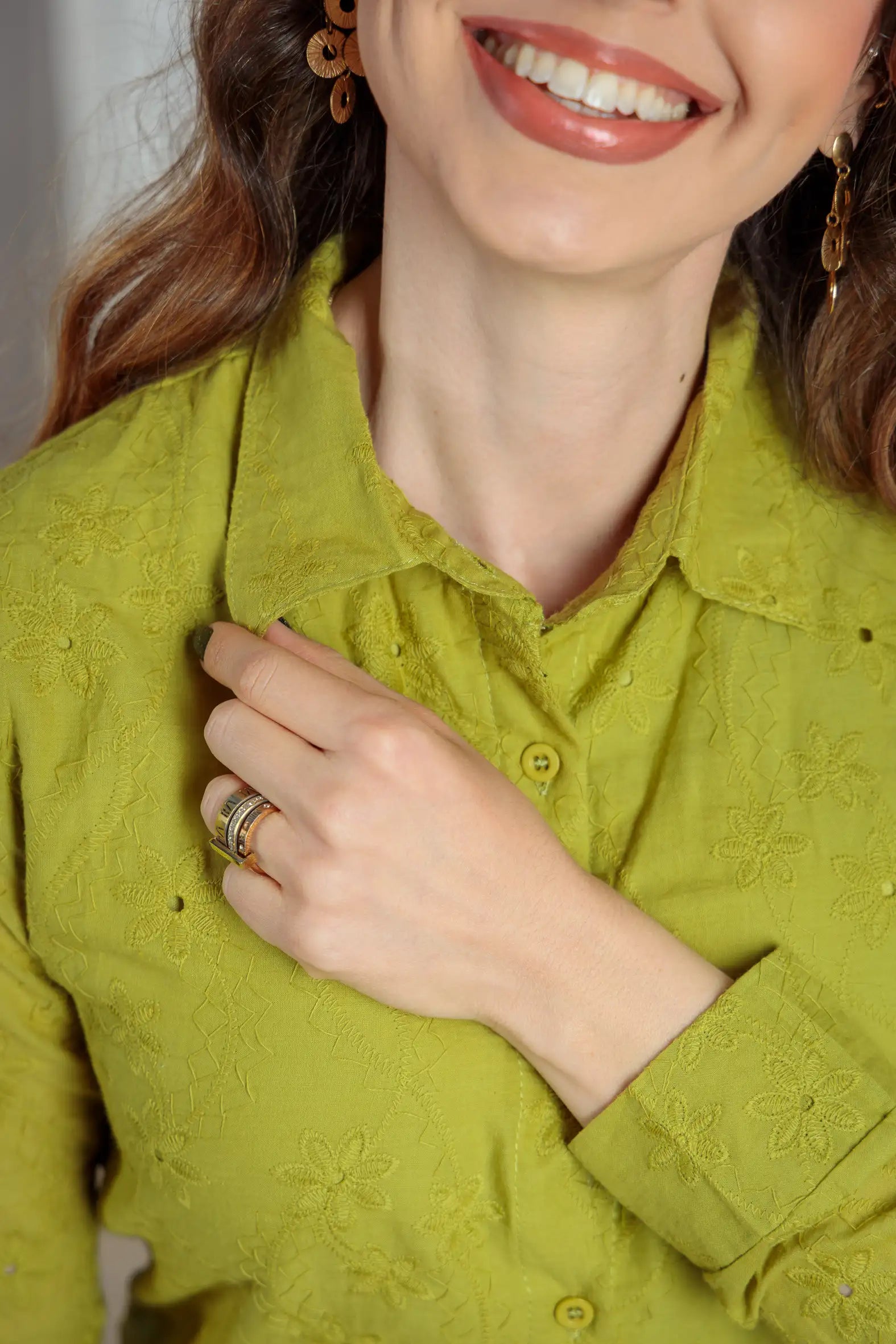 Camisa Em Laise Manga Longa Júlia Verde