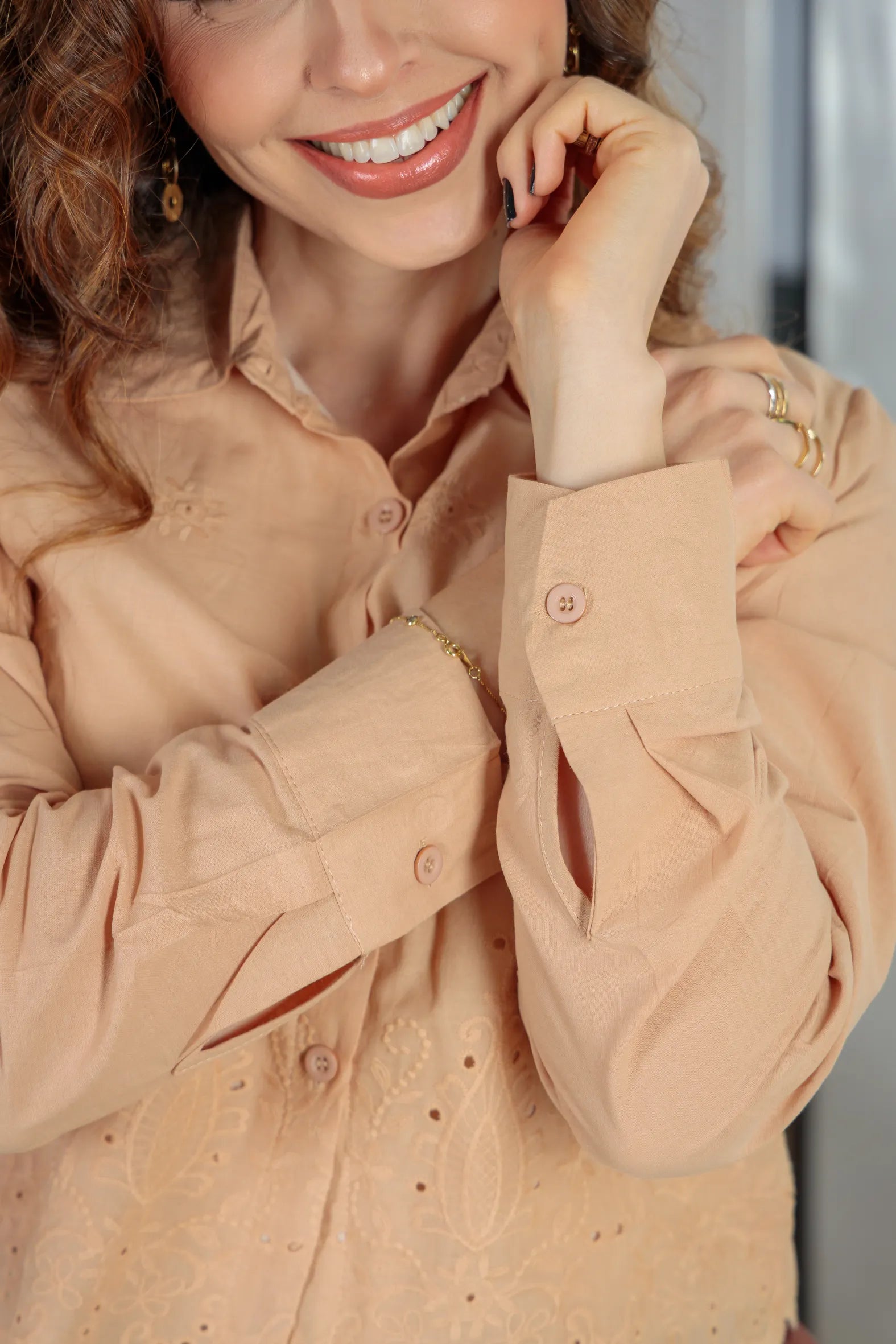 Camisa Em Laise Roseli Bege