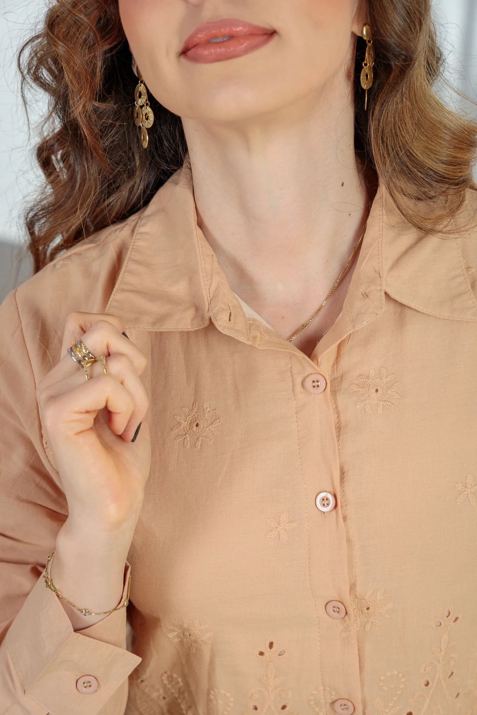 Camisa Em Laise Roseli Bege