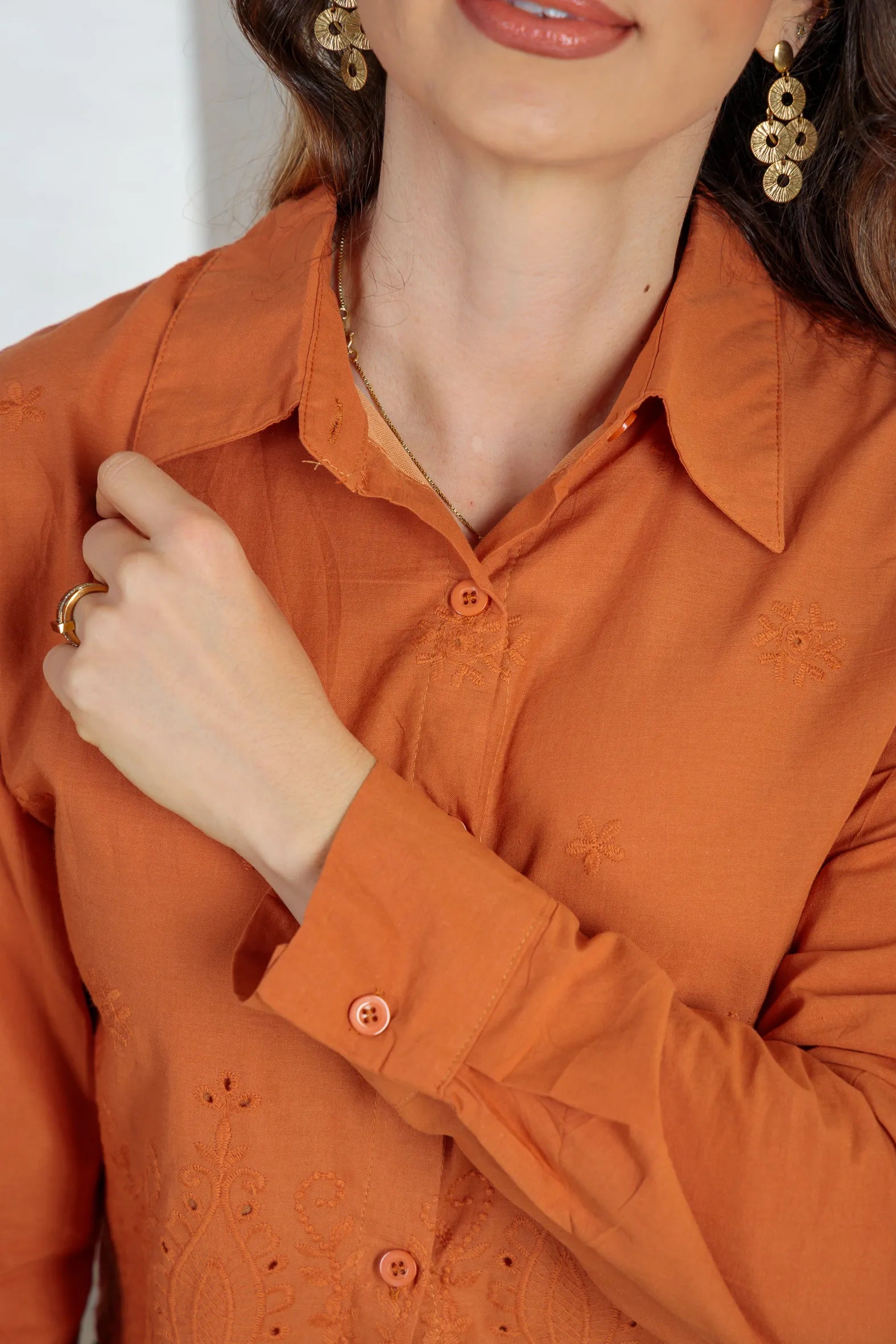 Camisa Em Laise Roseli Terracota