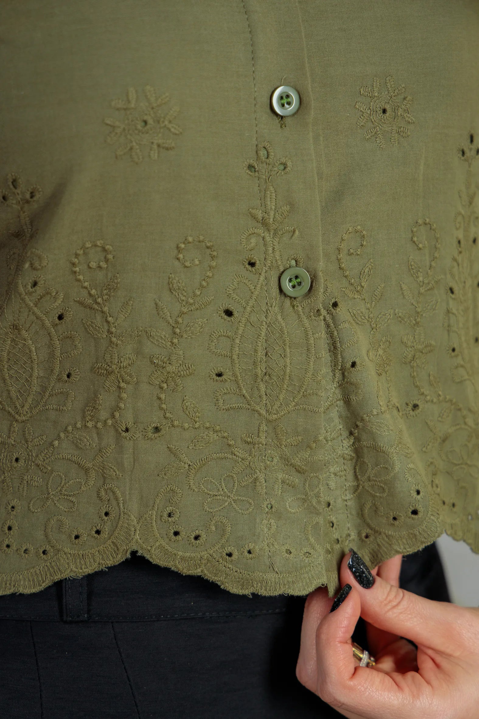 Camisa Em Laise Roseli Verde Militar