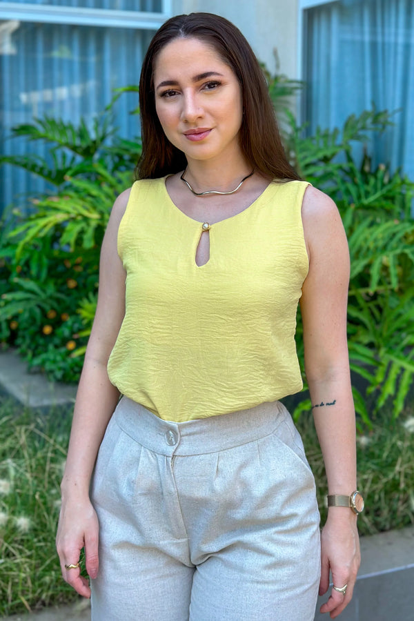 Blusa Regata Detalhe Botão Aurora Amarela