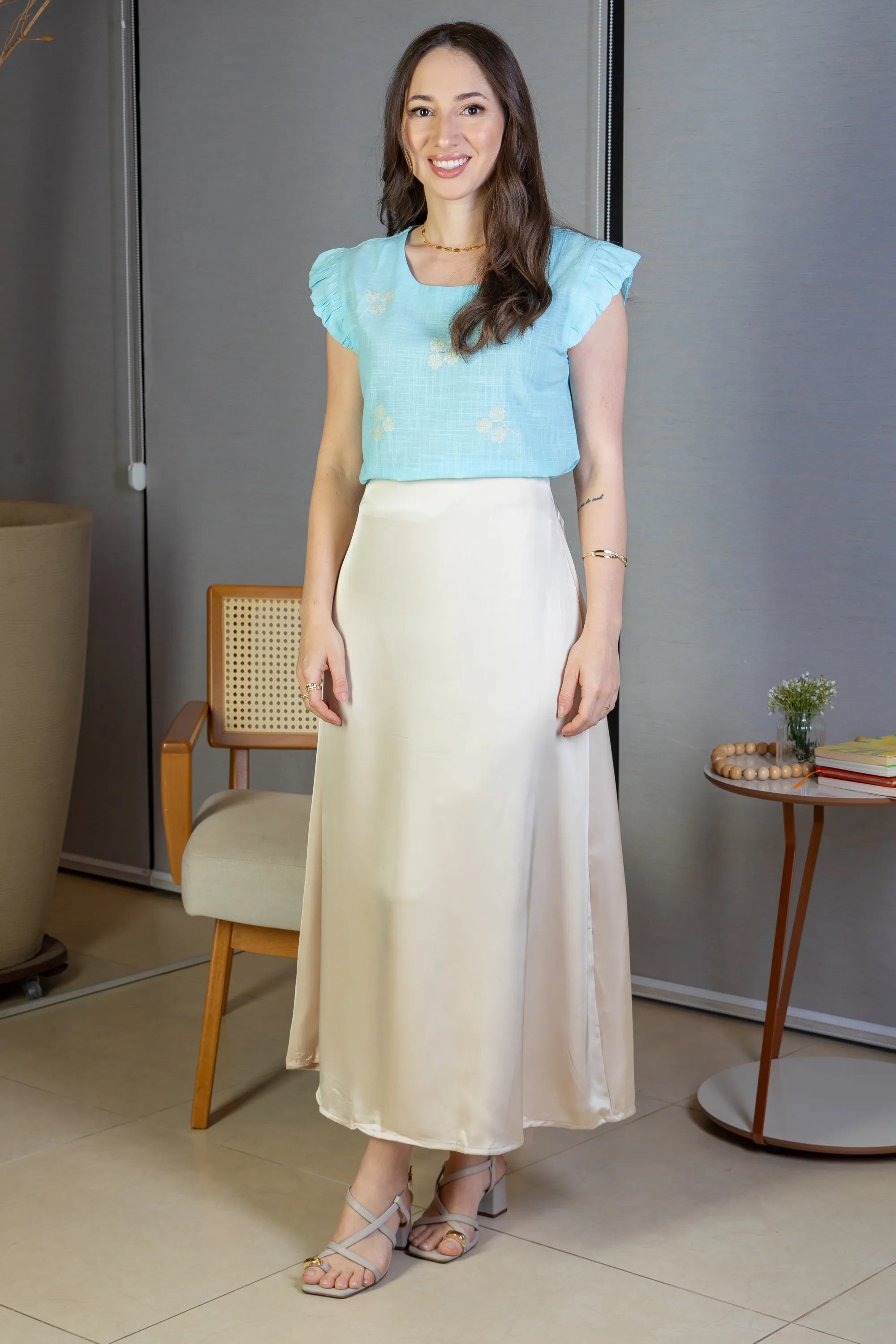 Saia Midi Lisa Sat Mix Magda Creme