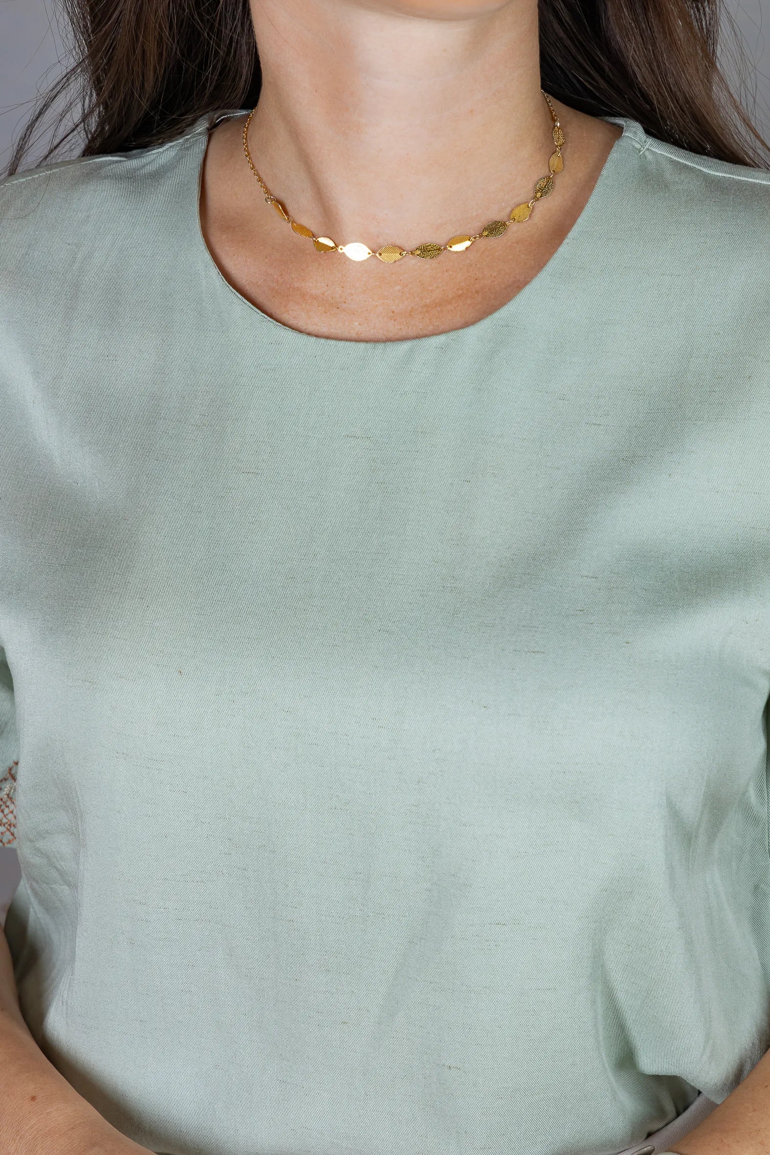 Blusa Manga Curta em Visco Mix com Detalhes Bordados Graziela Verde
