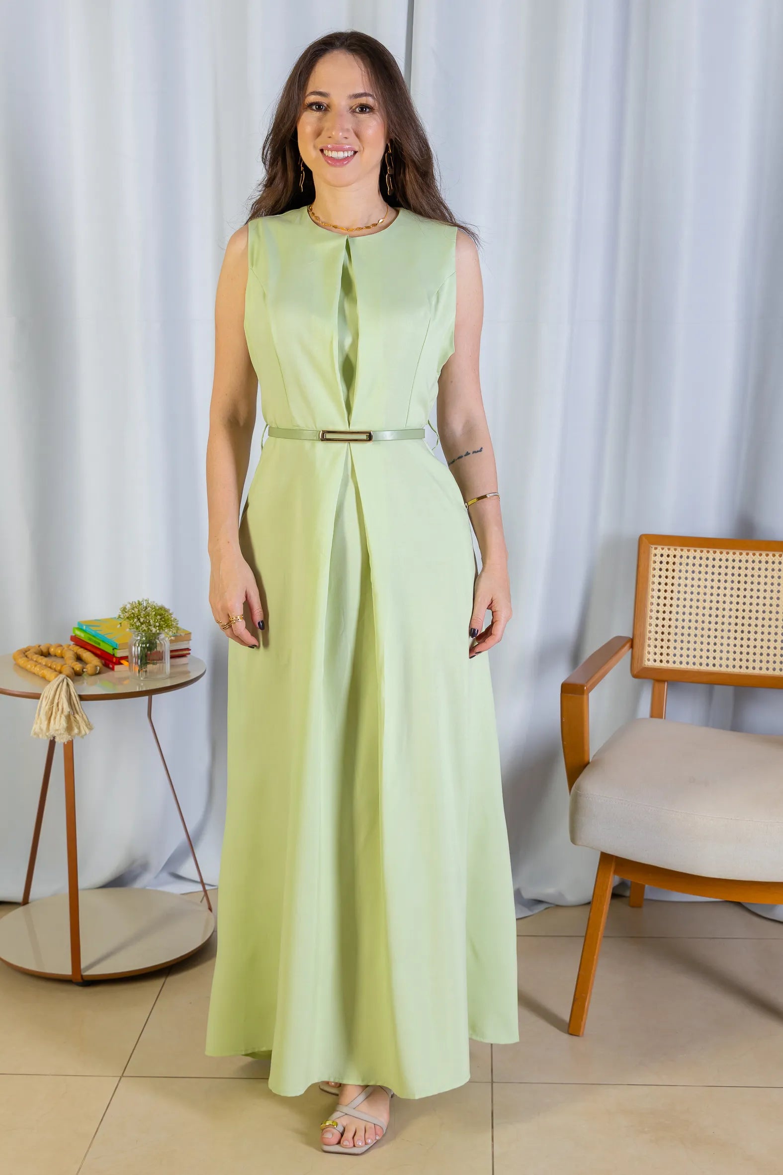 Vestido Longo Detalhe Cinto Patrícia Poeta Verde