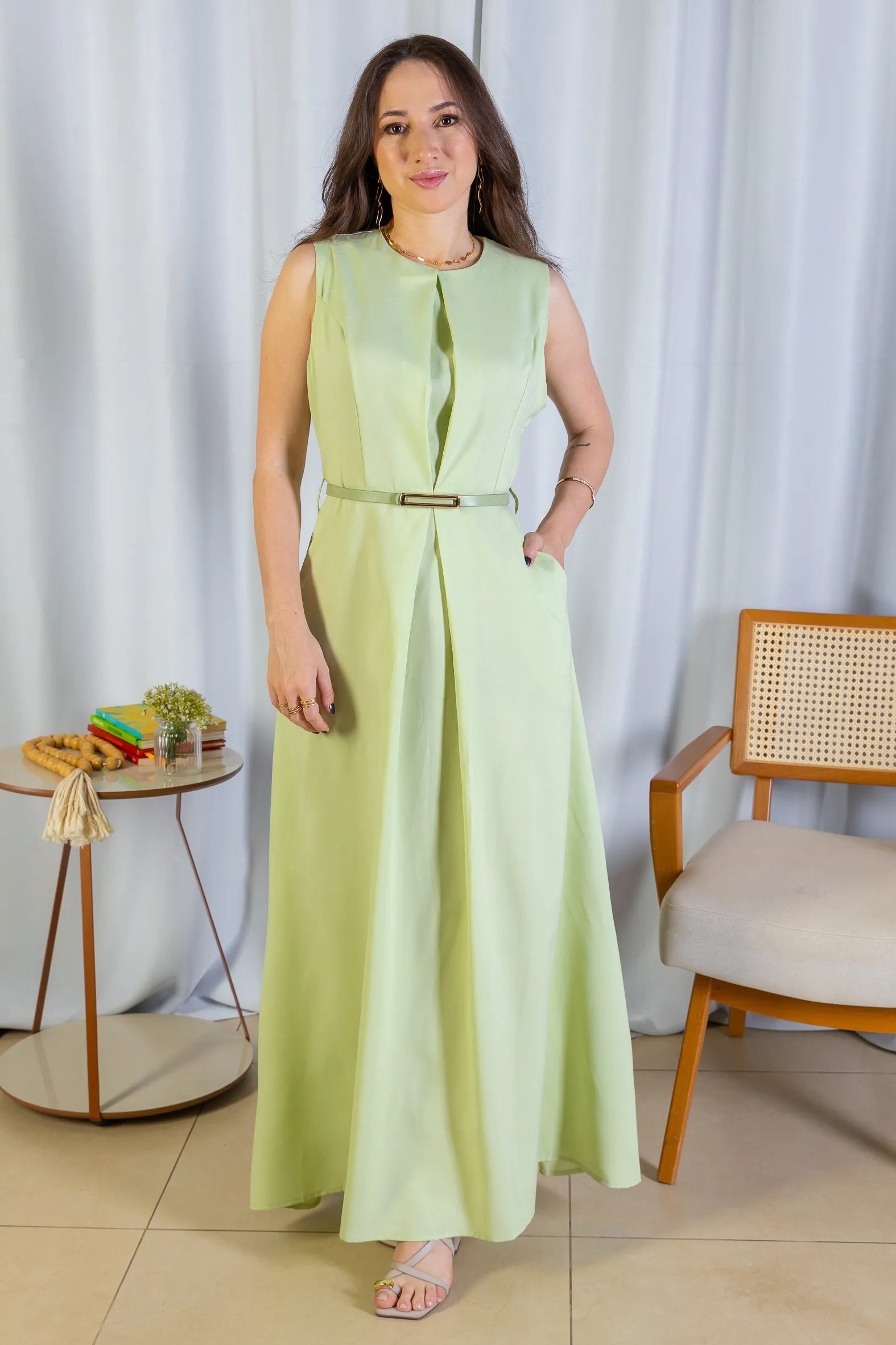 Vestido Longo Detalhe Cinto Patrícia Poeta Verde