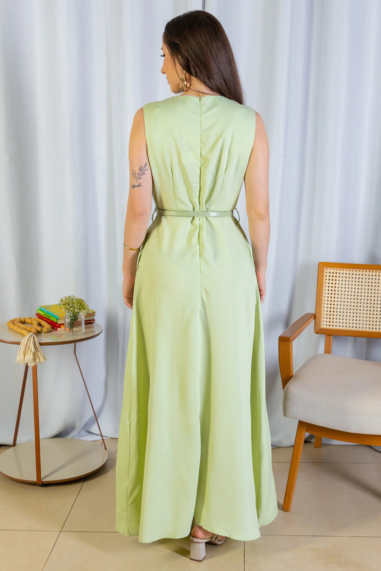 Vestido Longo Detalhe Cinto Patrícia Poeta Verde