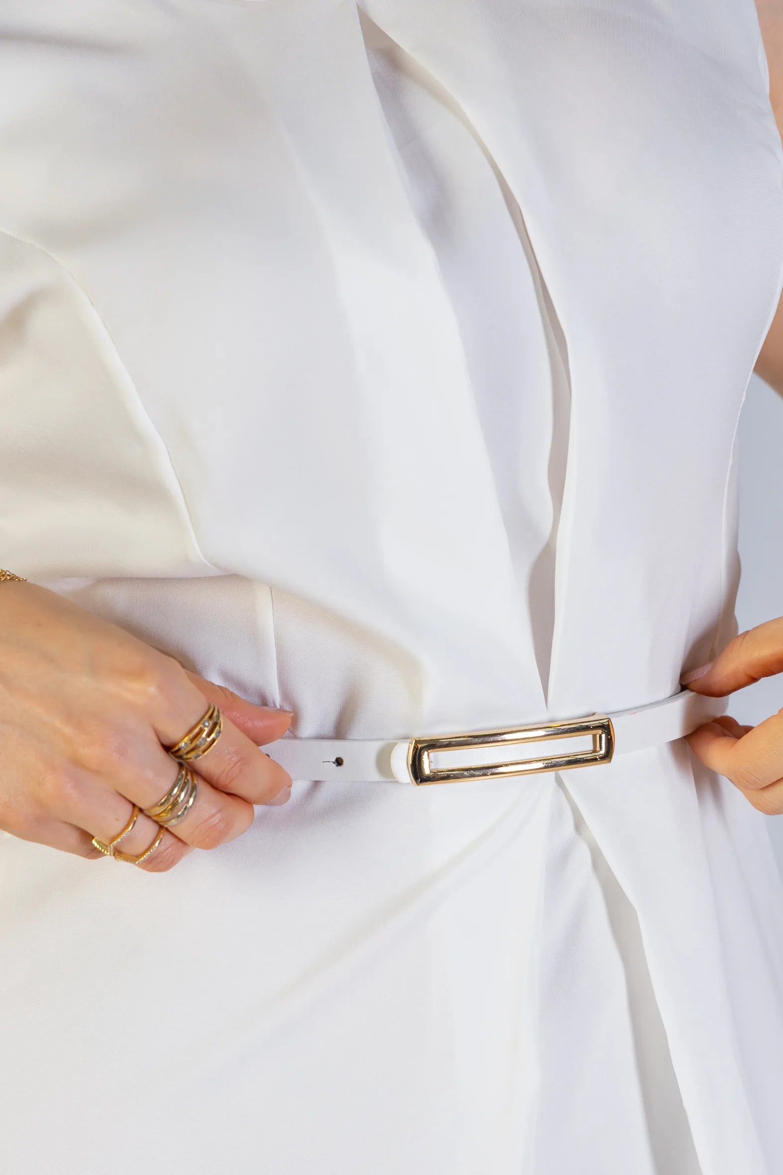 Vestido Longo Alfaiataria Detalhe Cinto Patrícia Poeta Branco