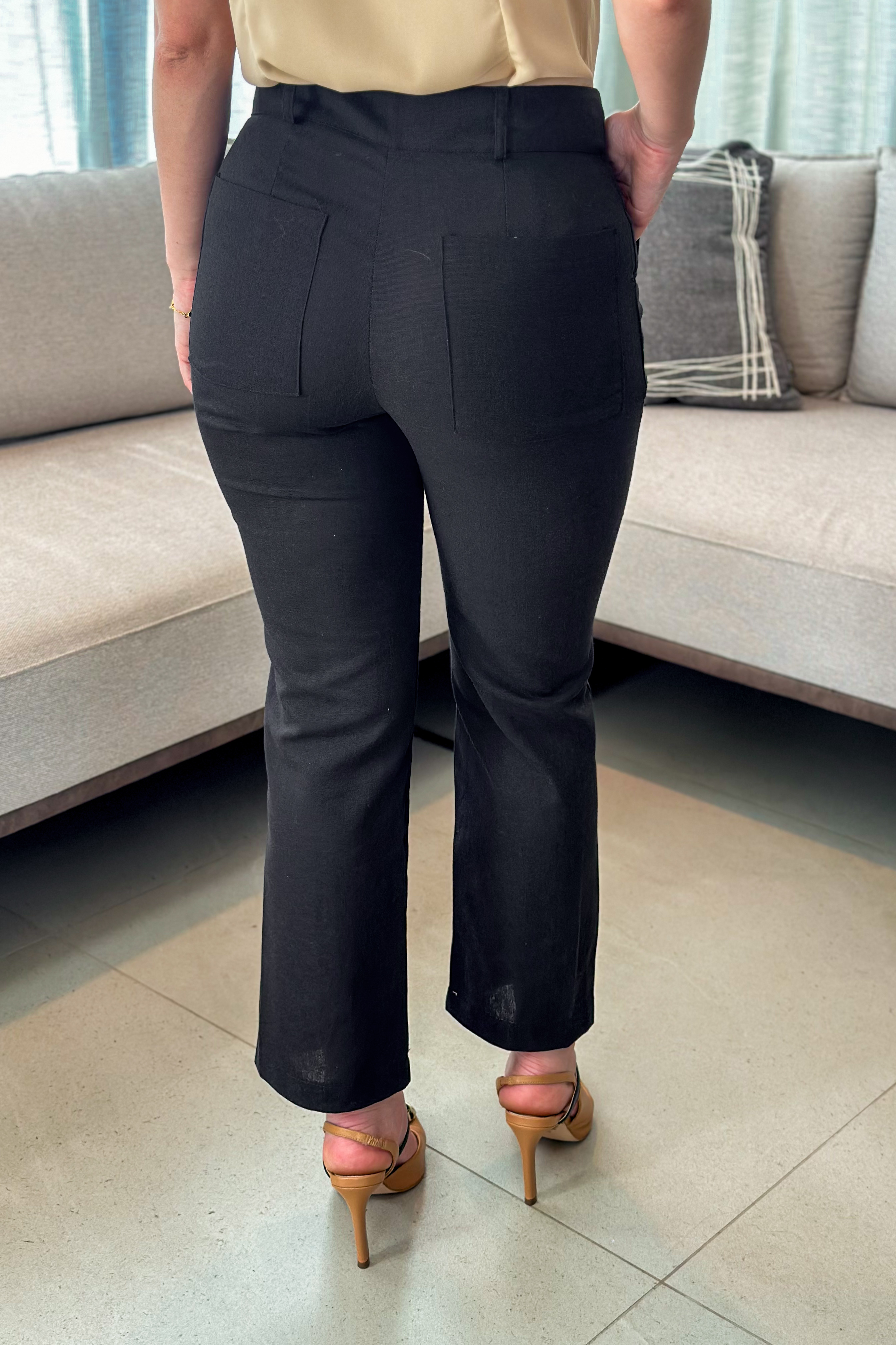 Calça Em Linho Leandra Preta - Main Image