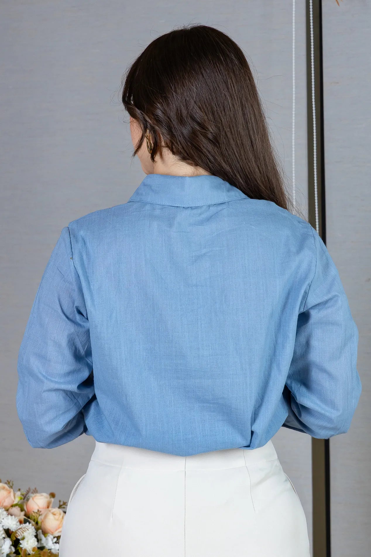 Camisa Manga Longa em Visco Rustic com Botões Jordana Azul