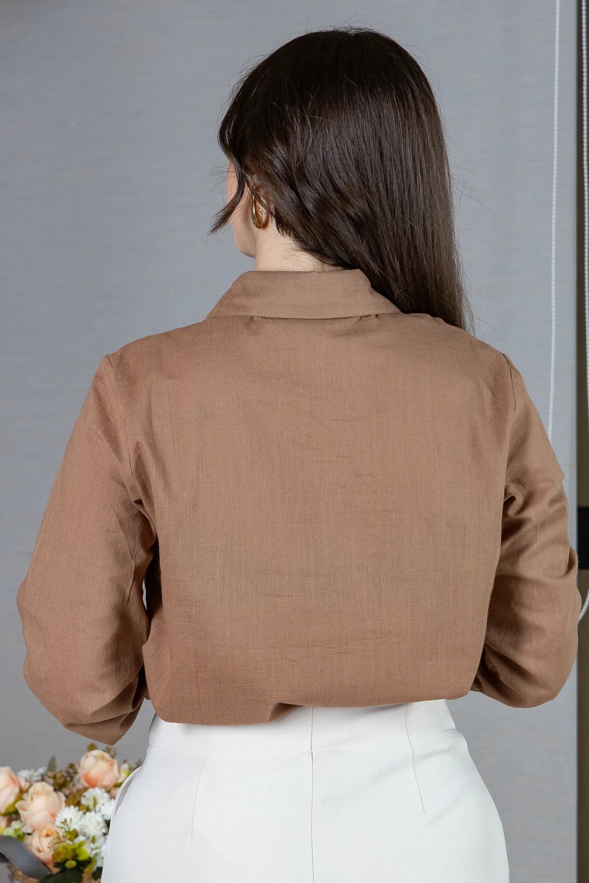 Camisa Manga Longa em Visco Rustic com Botões Jordana Marrom