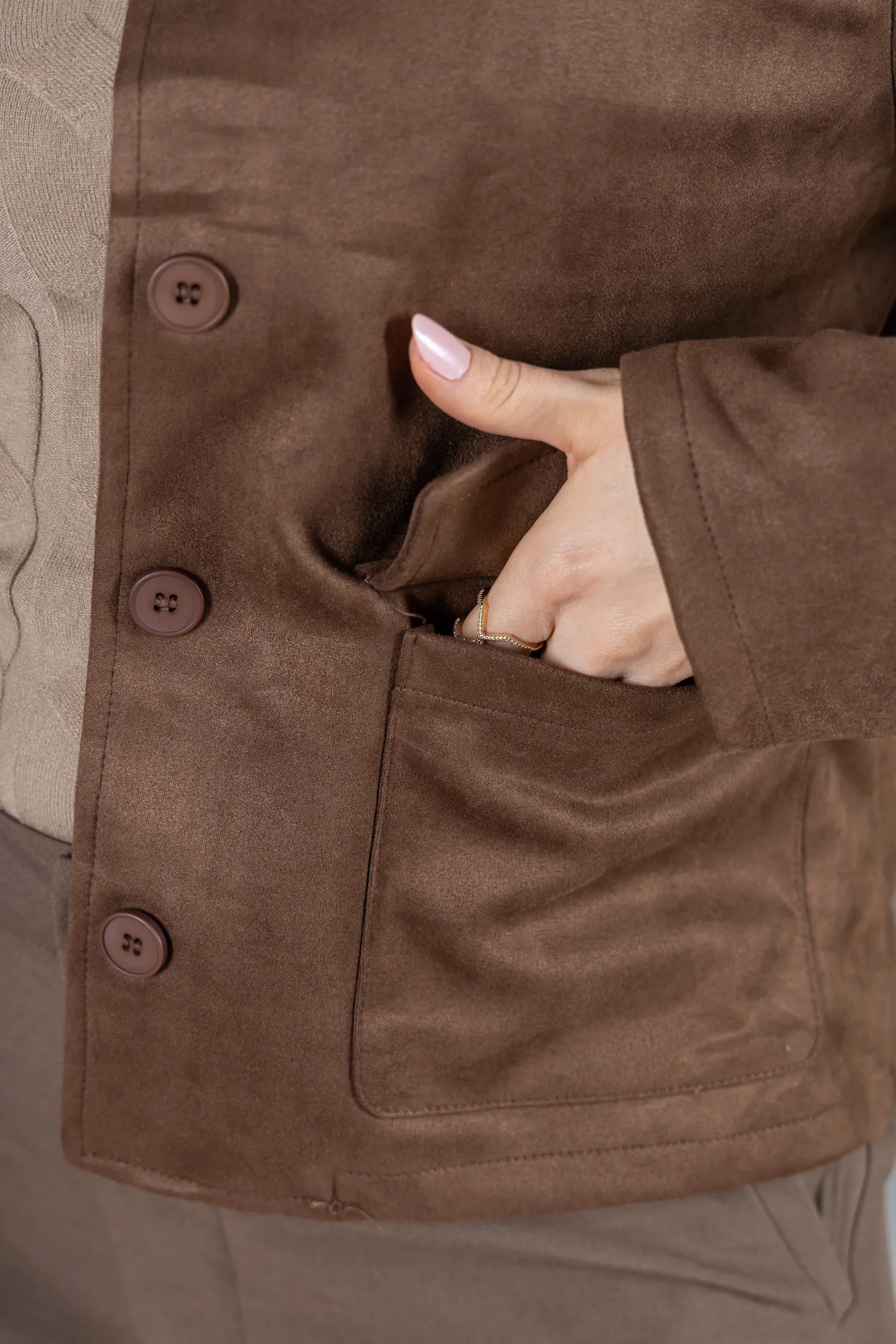 Jaqueta Suede Macia Lua Marrom Escuro