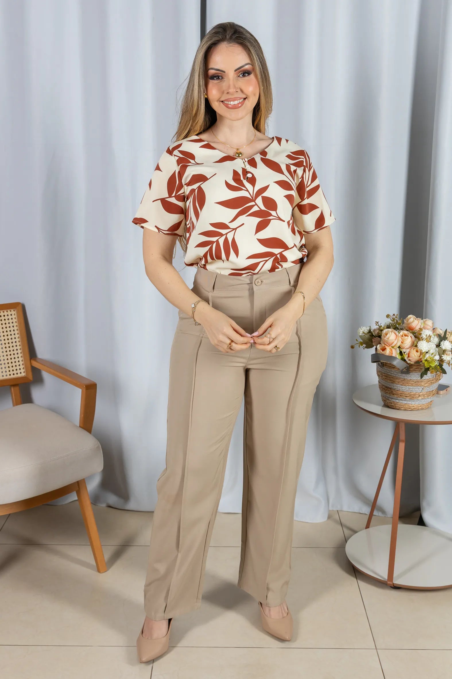 Blusa Crepe Classic que Não Amassa Olga Terracota