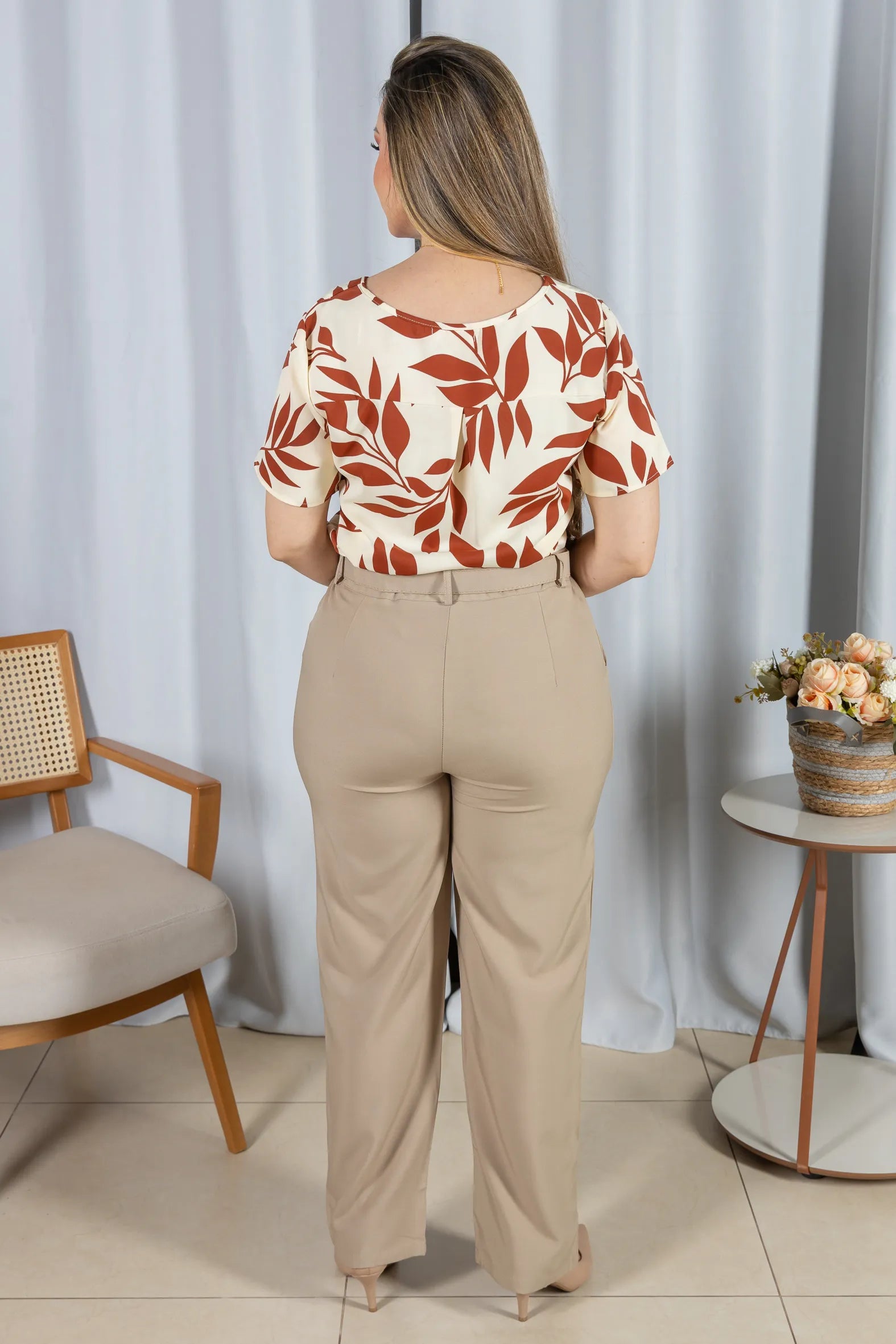 Blusa Crepe Classic que Não Amassa Olga Terracota