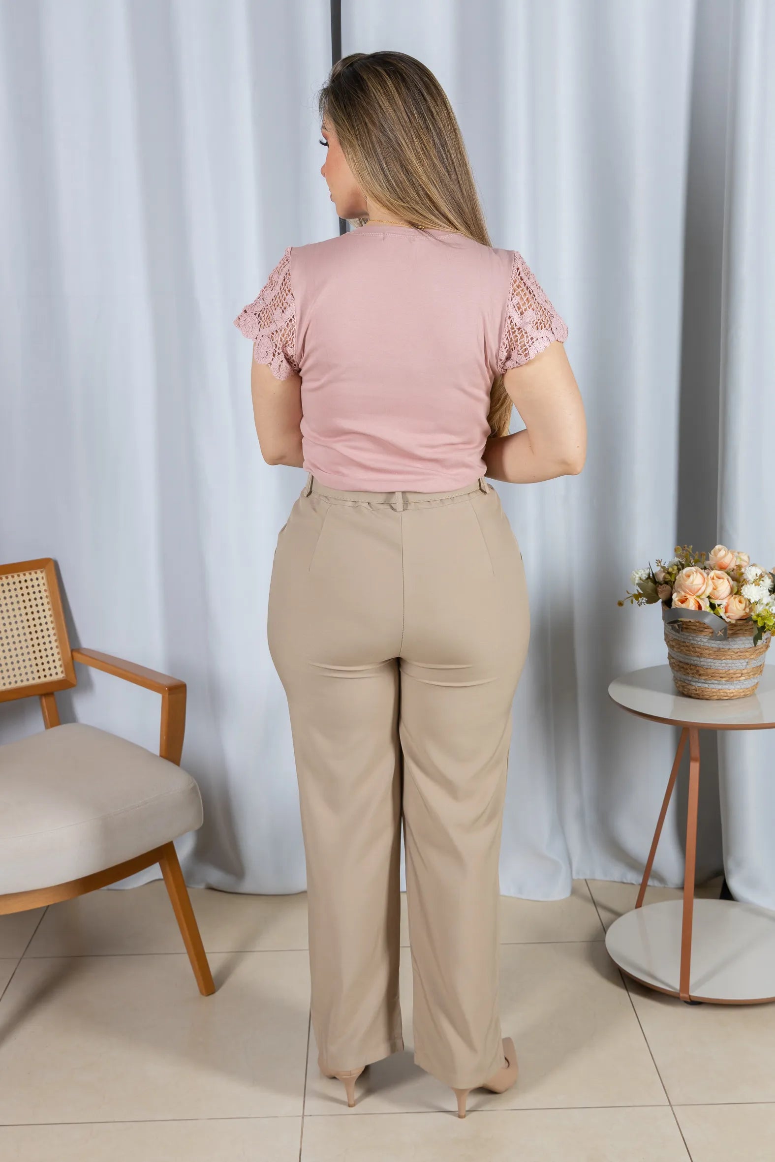 Blusa Cotton Lycra com Detalhe em Crochê Lidia Rosê