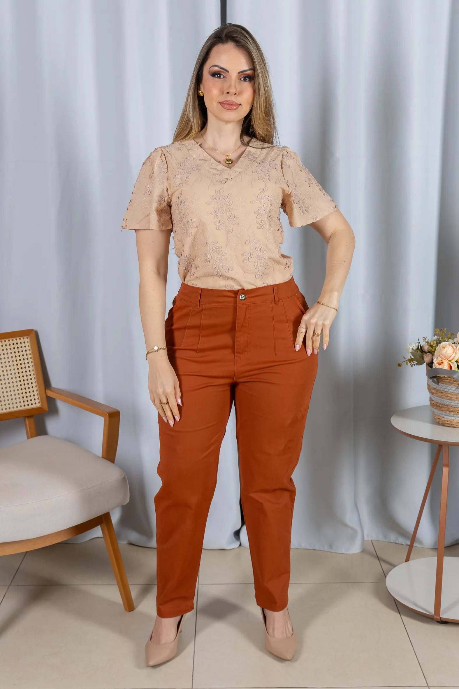 Blusa Laise Leve e Respirável Natália Bege