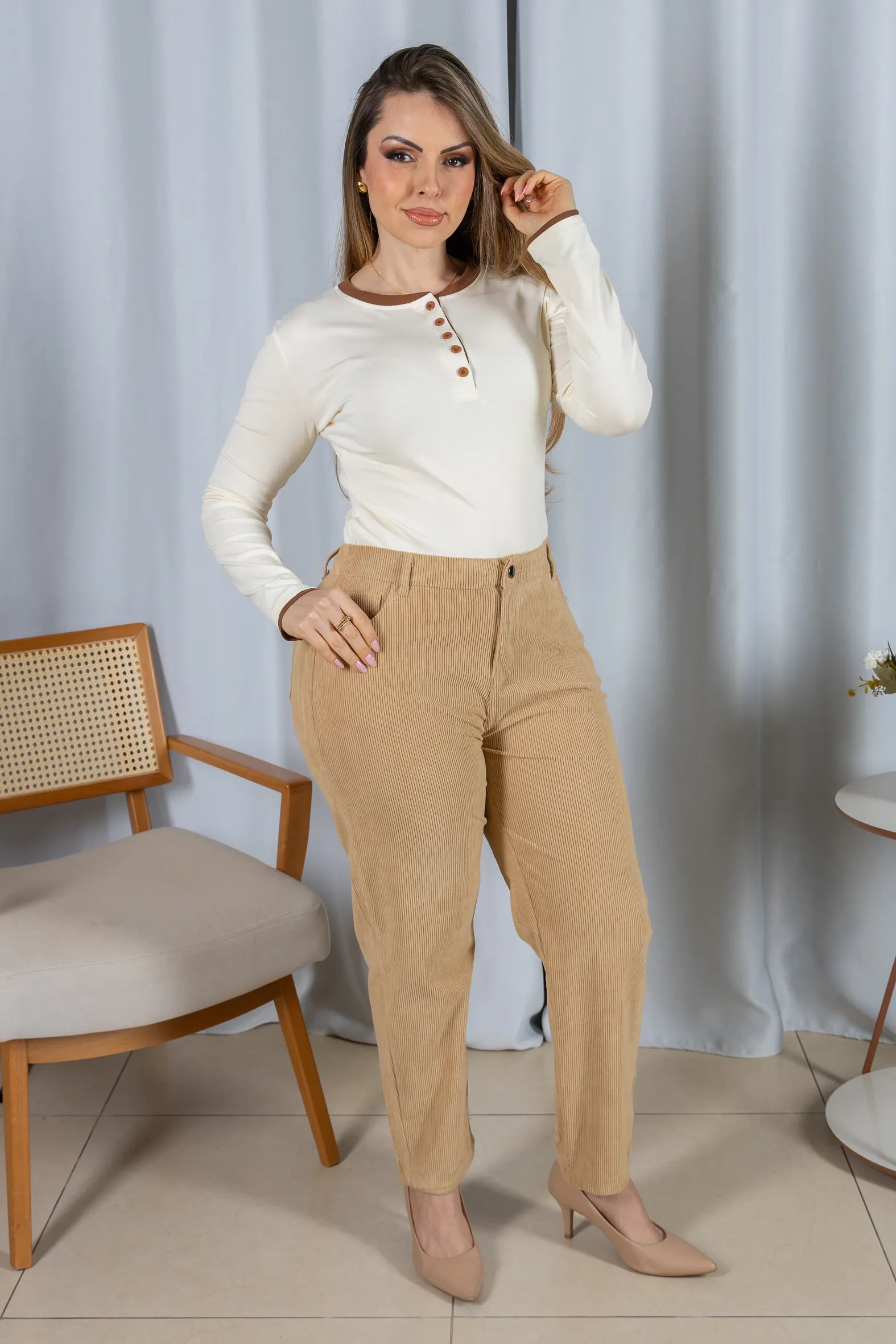 Blusa Cotton Lycra Confortável Helena Creme