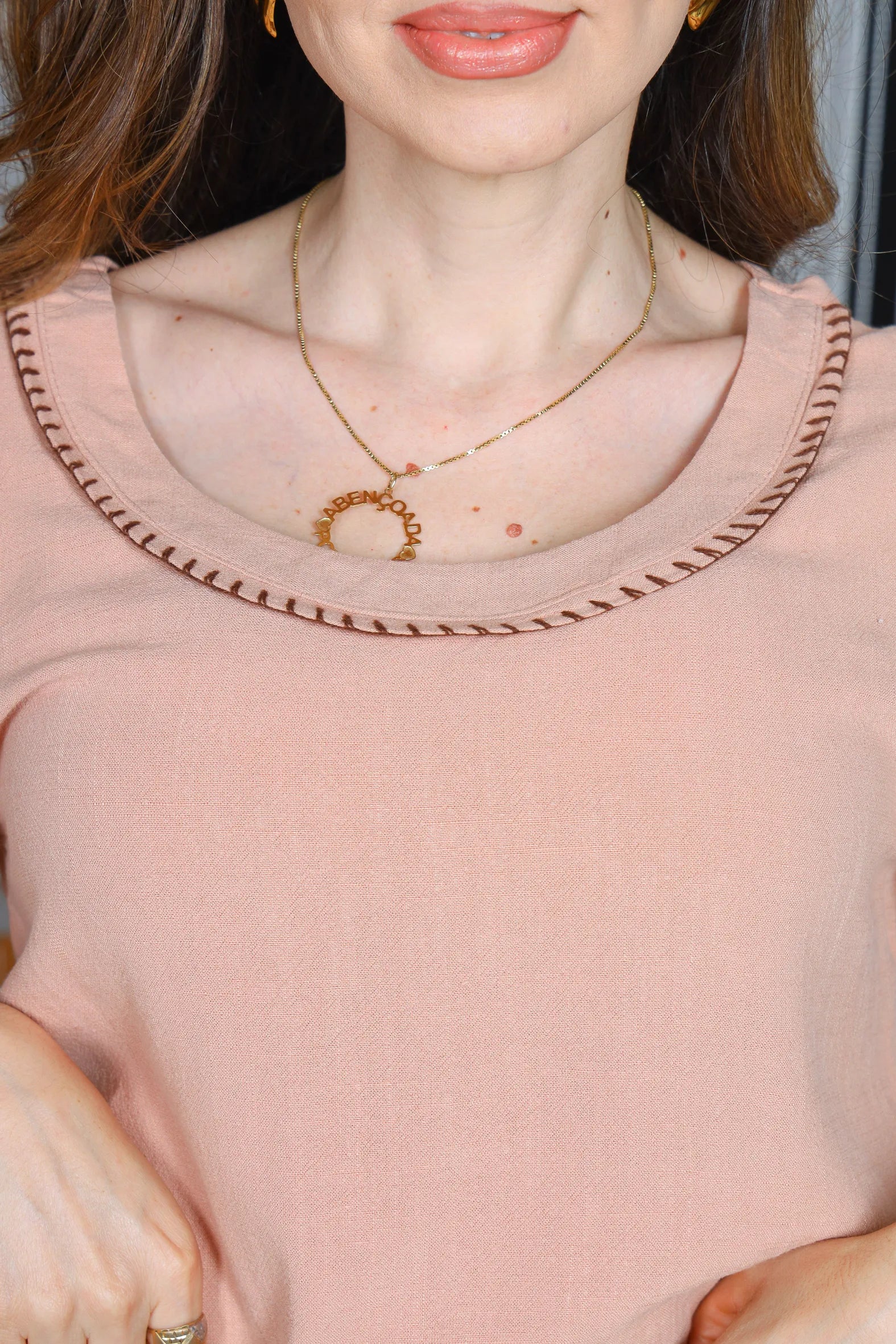 Blusa Manga Curta Transpassada Visco Linho Detalhe Colo Fabiana Rosê