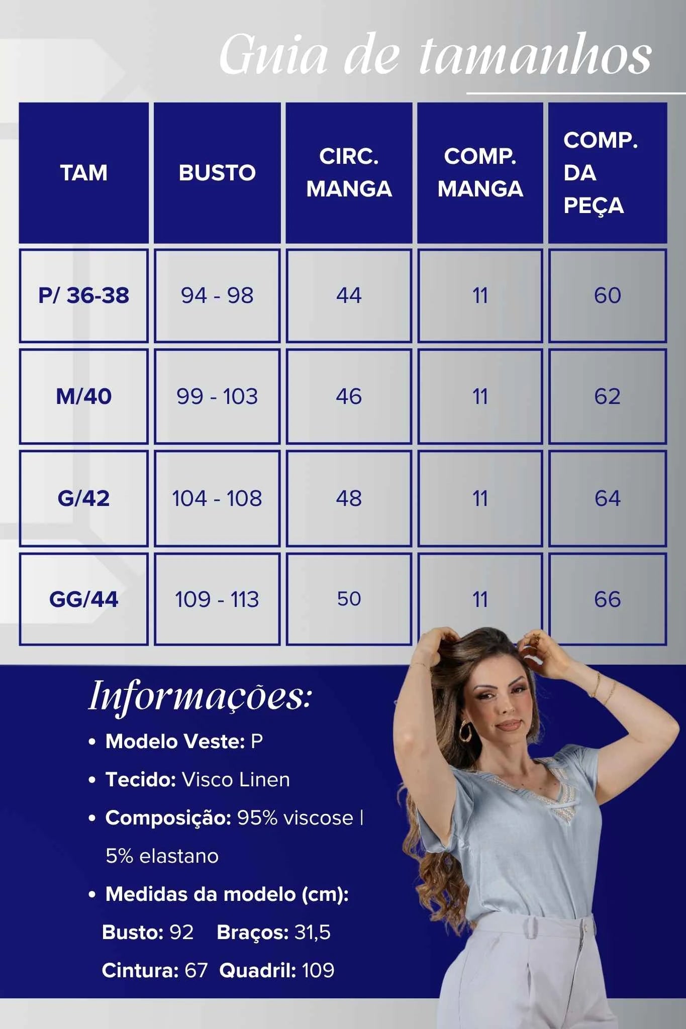 Blusa Manga Curta Decote V em Visco Linen com Gola Detalhada Iris Azul