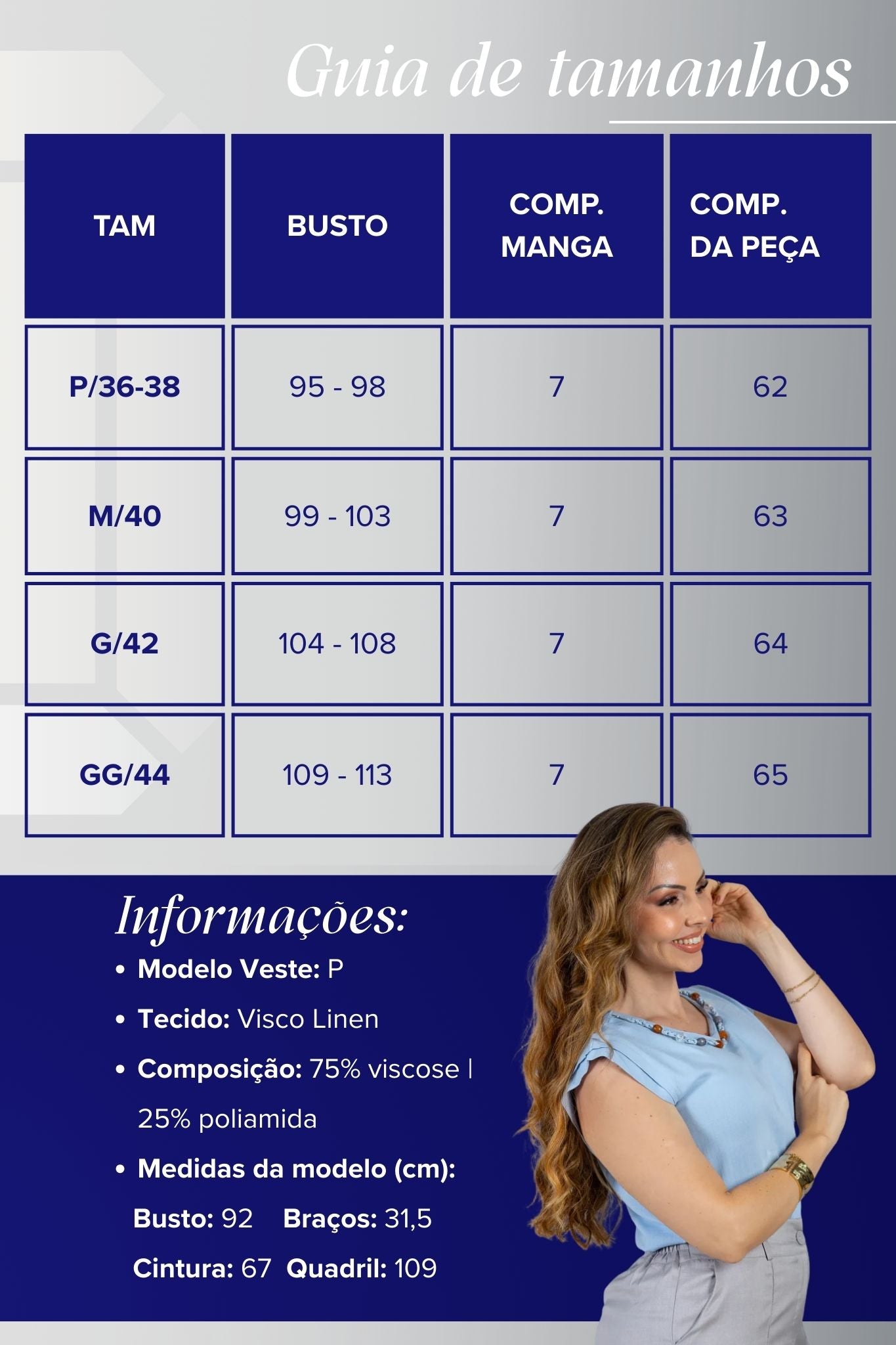 Blusa Manga Curta Visco Linen Detalhe Entrelaçado no Colo com Pedraria Iveth Azul