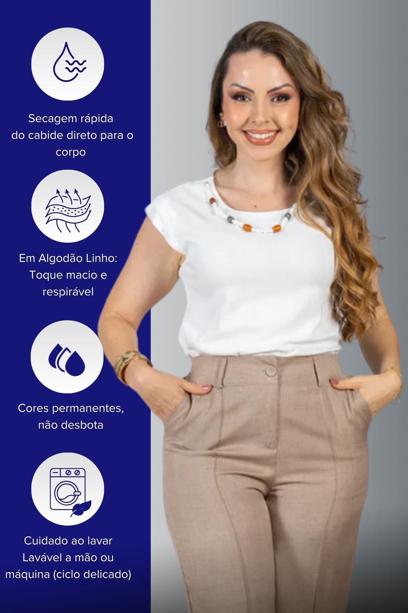 Blusa Manga Curta Visco Linen Detalhe Entrelaçado no Colo com Pedraria Iveth Branca