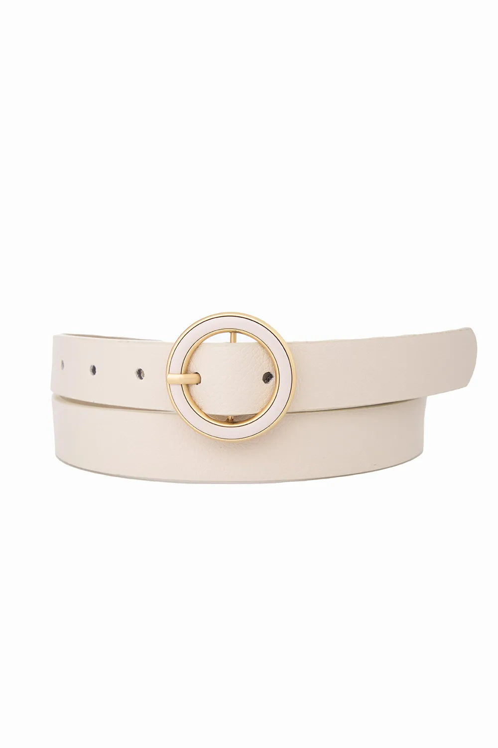 Cinto Fivela Redonda Couro Eco Turquia Off White