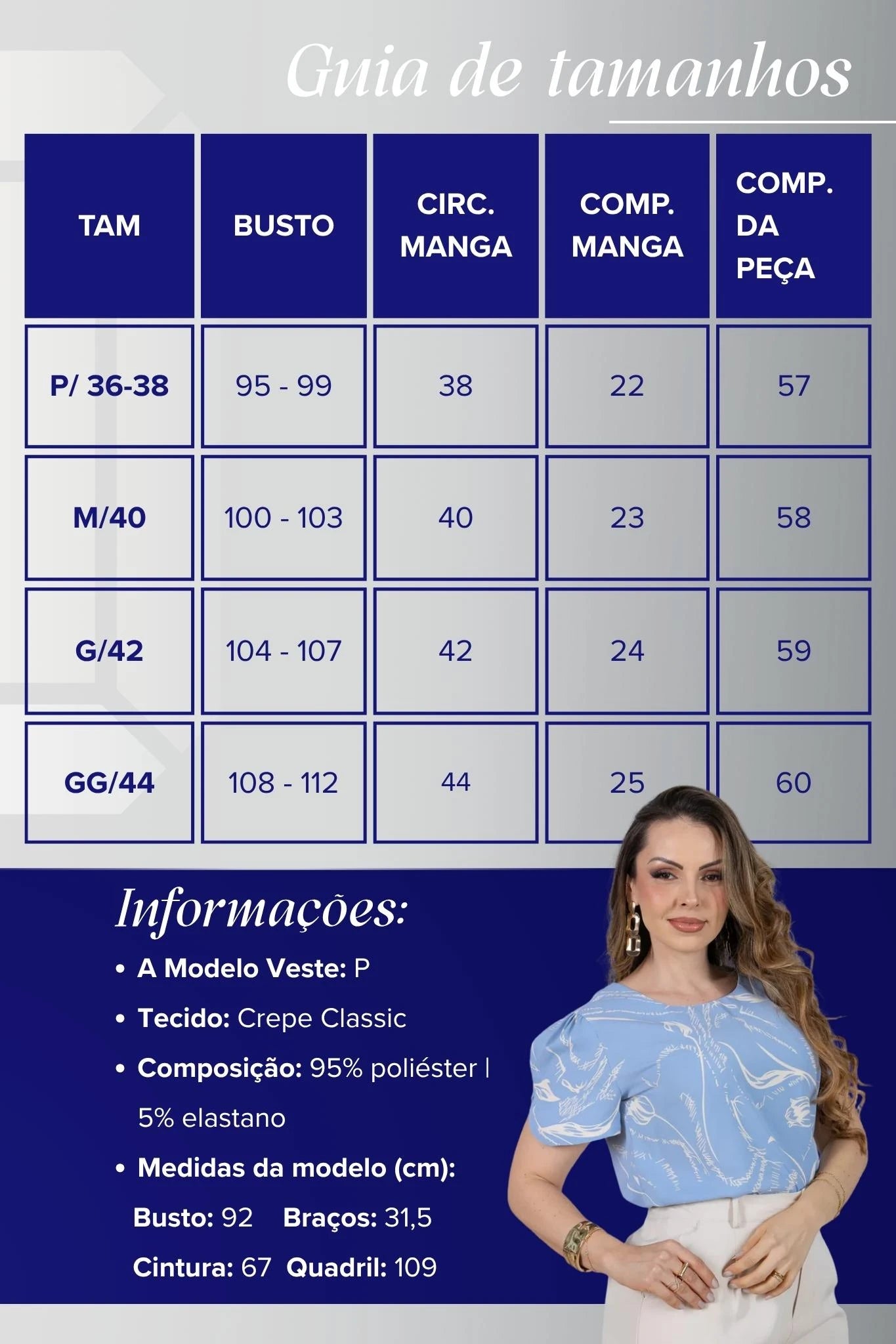 Blusa Manga Curta com Detalhe em Botão Crepe Classic Estampada Jade Azul